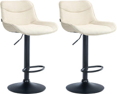 Set di 2 sgabelli da bar Vonore in tessuto nero e crema, regolabili in altezza, design moderno e funzionale.