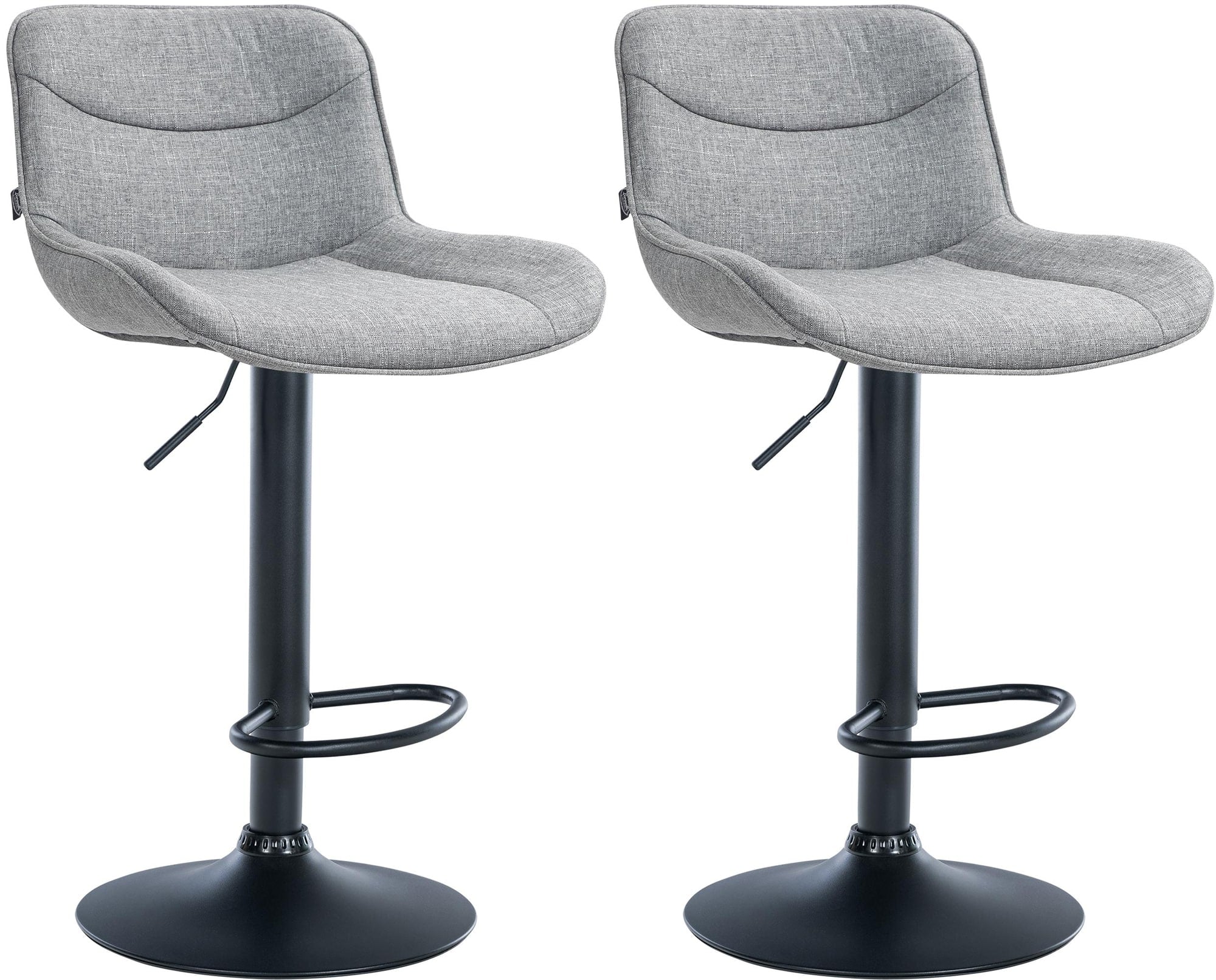 Set di 2 sgabelli da bar Vonore in tessuto nero e grigio, regolabili in altezza, dal design moderno e funzionale.