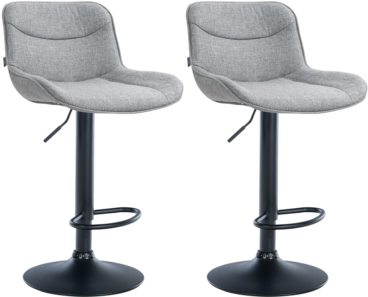 Set di 2 sgabelli da bar Vonore in tessuto nero e grigio, regolabili in altezza, dal design moderno e funzionale.