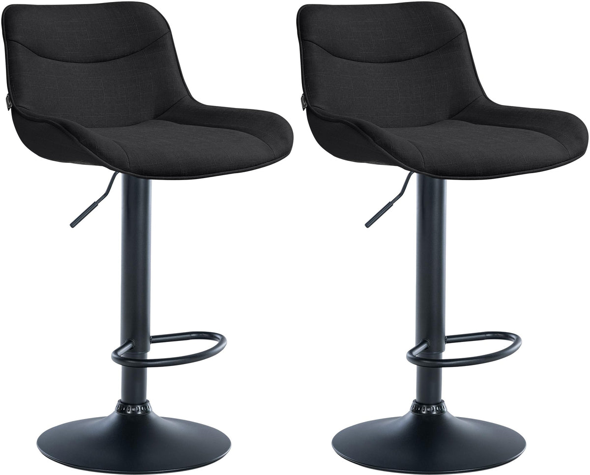 Set di 2 sgabelli da bar Vonore in tessuto nero, regolabili in altezza, design moderno e funzionale per ogni ambiente.