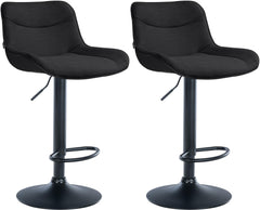 Set di 2 sgabelli da bar Vonore in tessuto nero, regolabili in altezza, design moderno e funzionale per ogni ambiente.