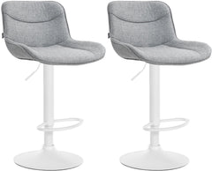 Set di 2 sgabelli da bar Vonore in tessuto grigio, regolabili in altezza, perfetti per un arredamento moderno e funzionale.