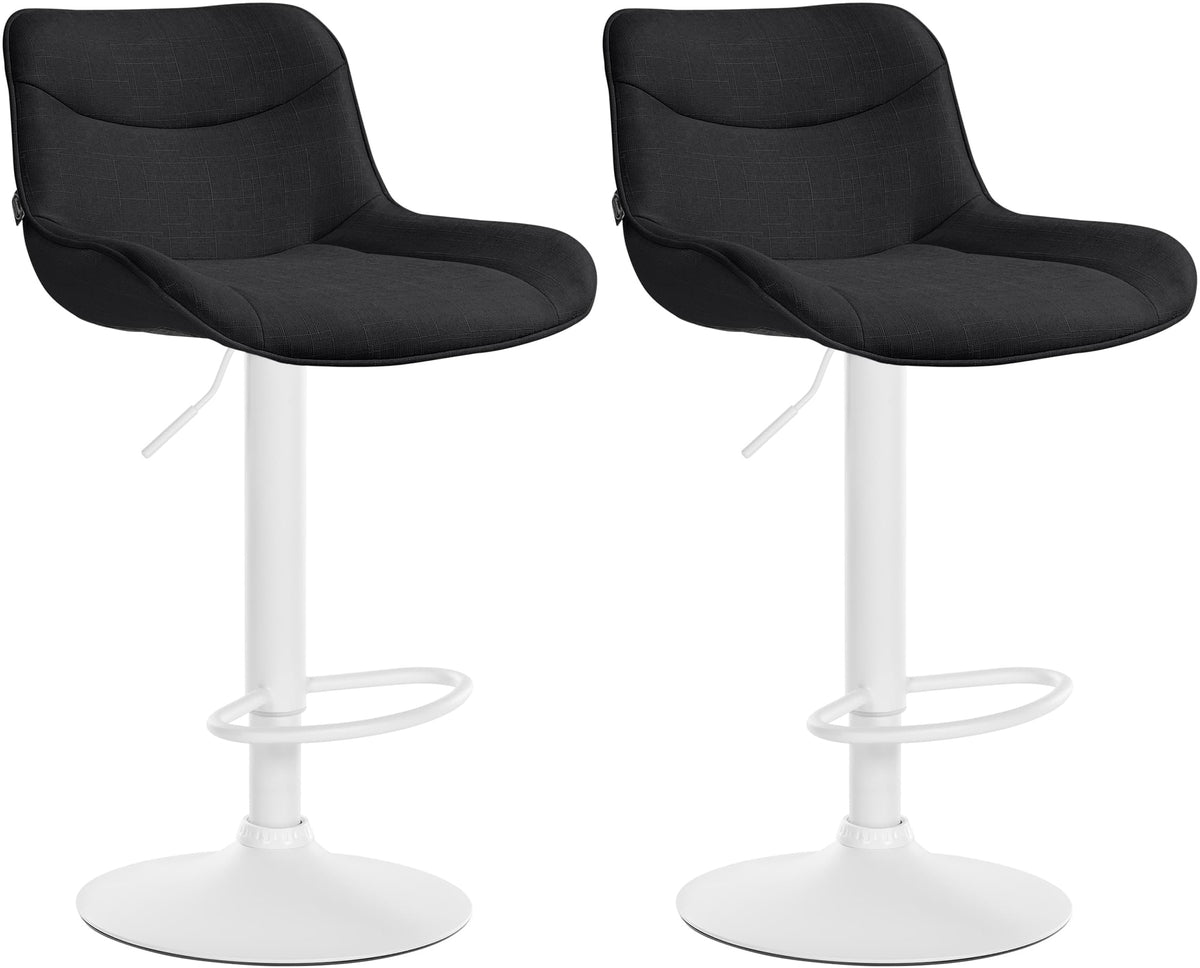 Set di 2 sgabelli da bar Vonore in tessuto bianco e nero, regolabili in altezza, design moderno e funzionale.