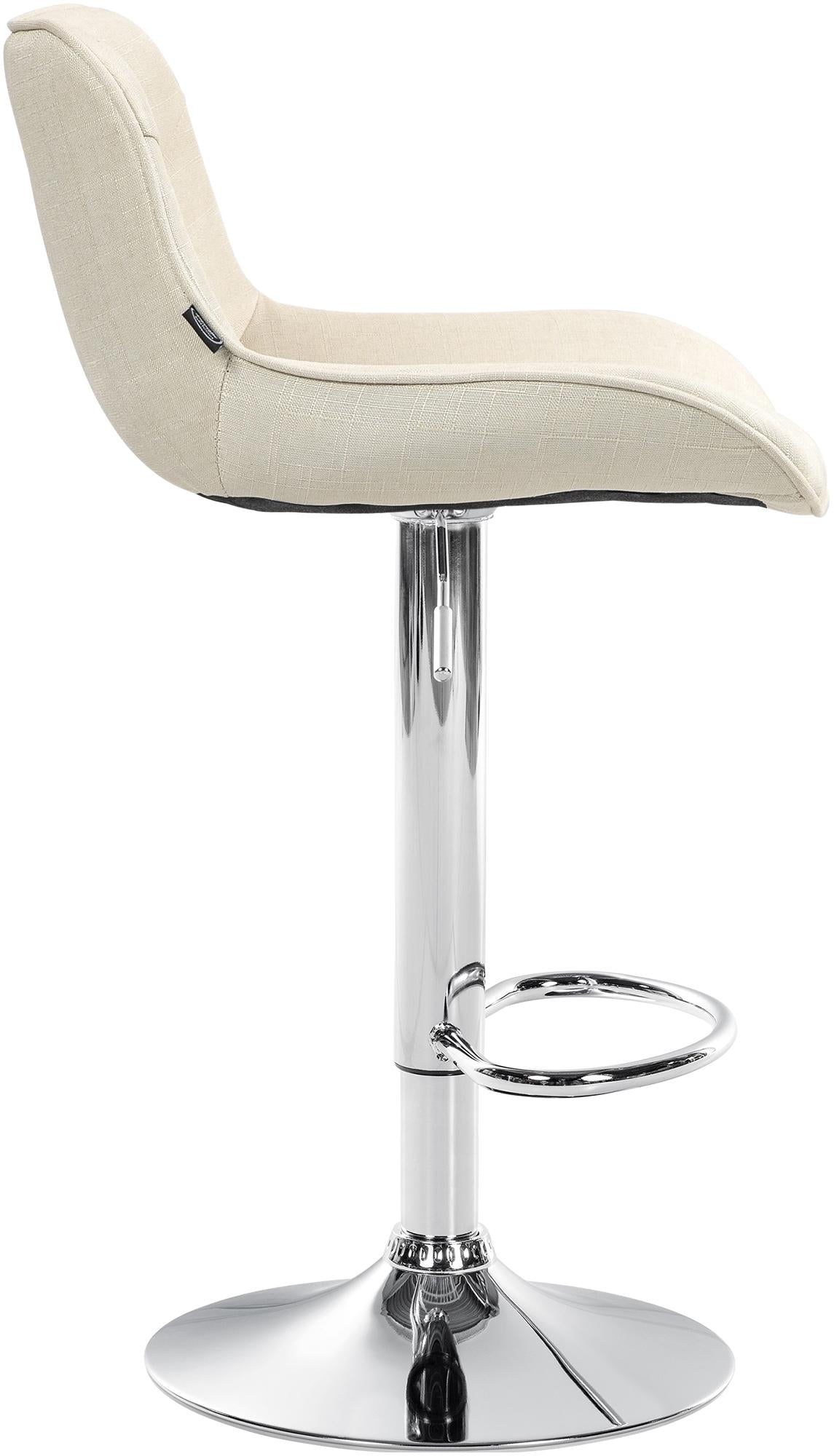 Set di 2 sgabelli da bar Vonore in tessuto crema con base cromata, regolabili in altezza e dal design moderno.