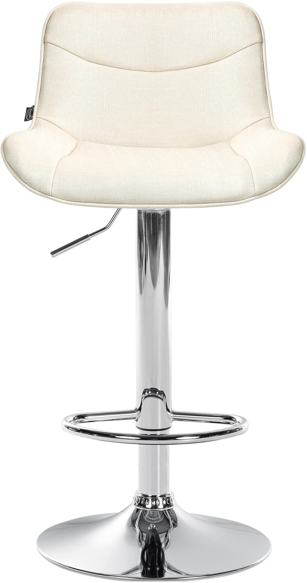 Set di 2 sgabelli da bar Vonore in tessuto crema con base cromata, regolabili in altezza e dal design moderno.