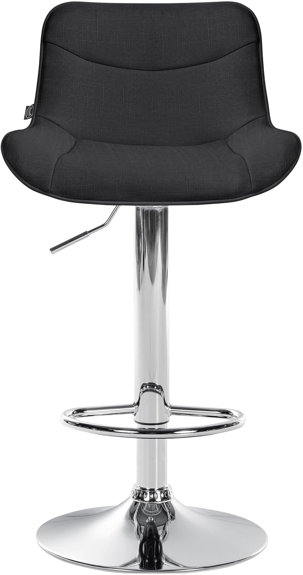 Set di 2 sgabelli da bar regolabili in altezza, in tessuto nero con base cromata, design moderno e funzionale.