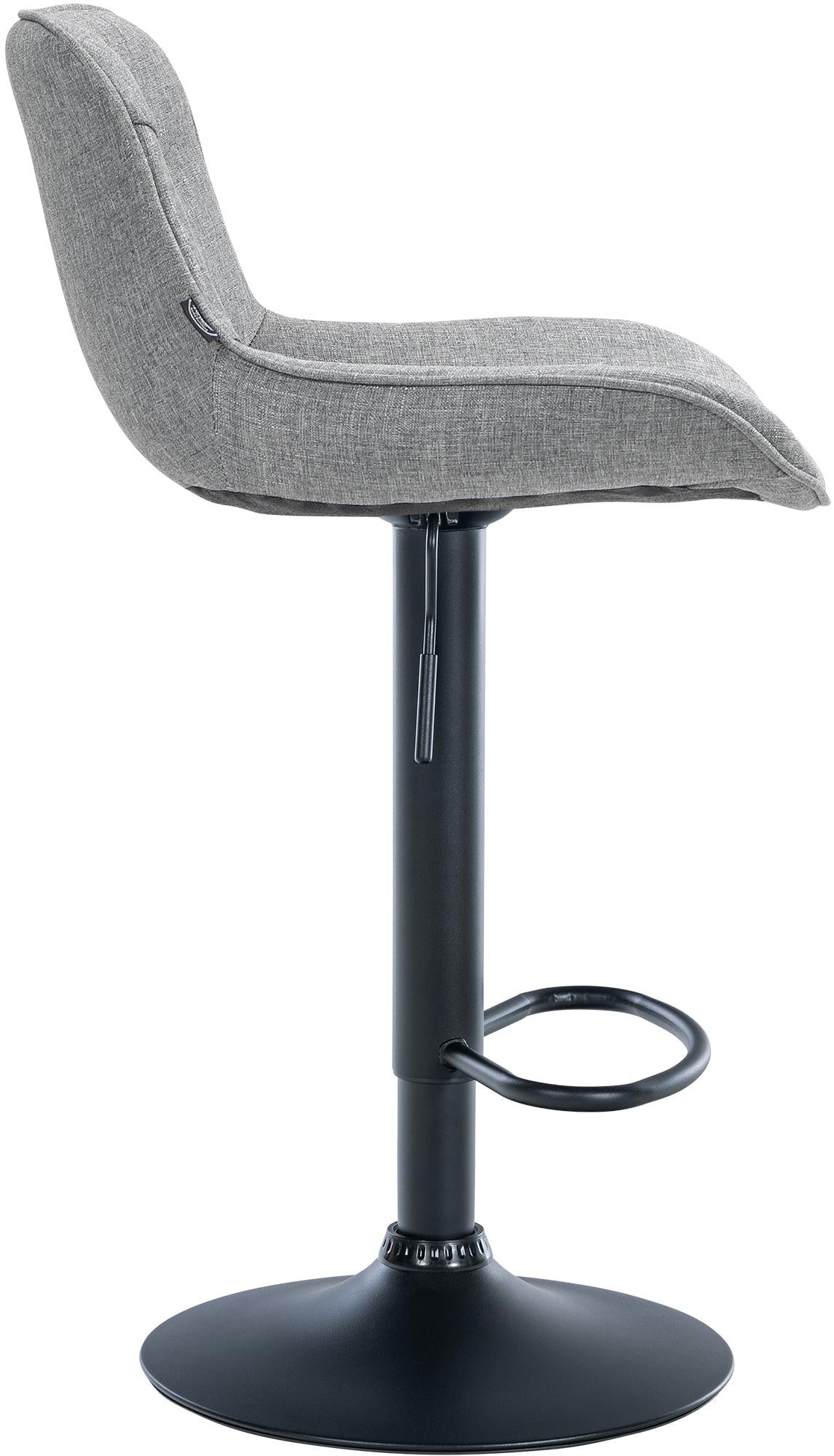 Set di 2 sgabelli da bar Vonore in tessuto nero e grigio, regolabili in altezza, dal design moderno e funzionale.