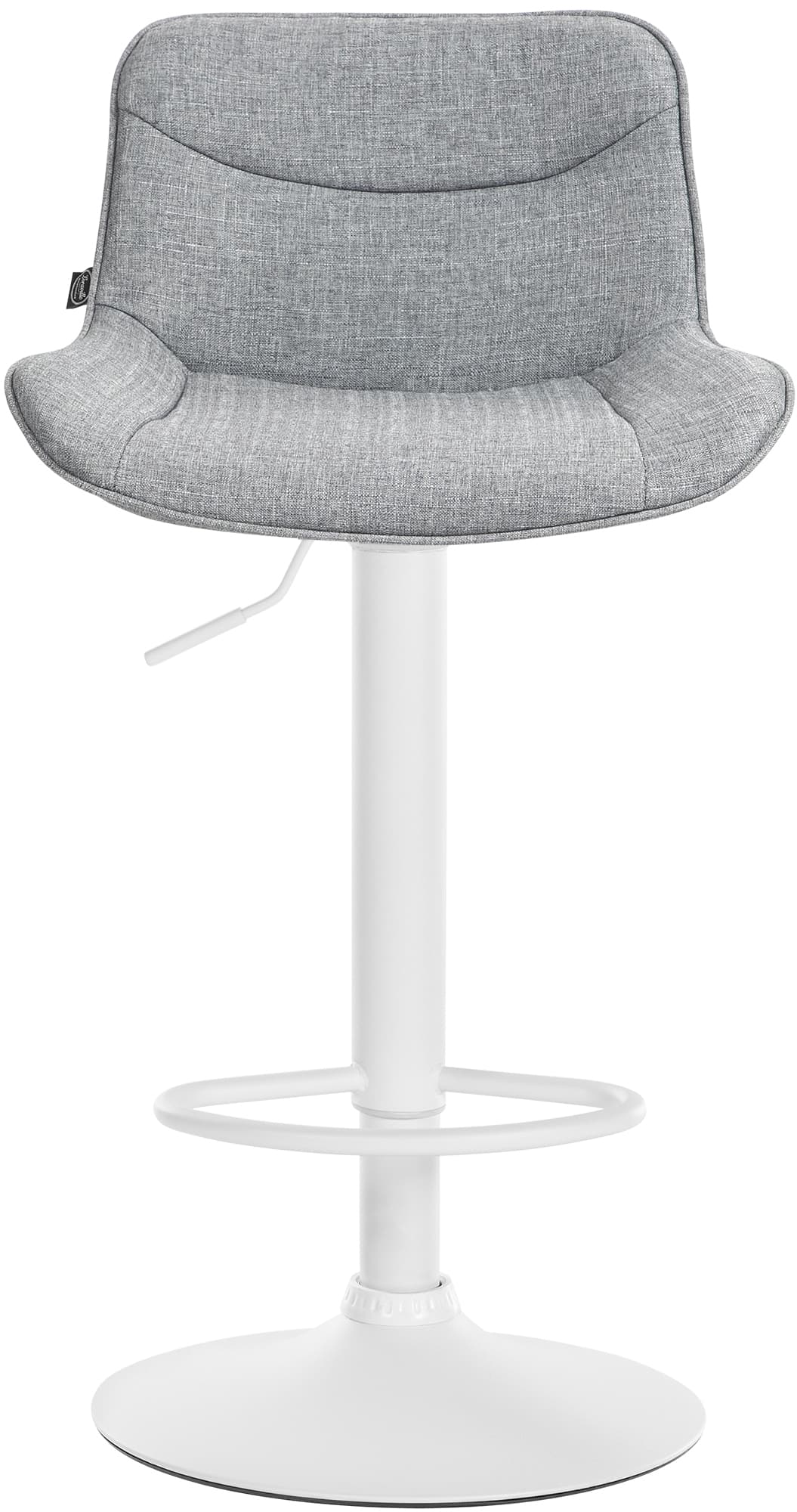 Set di 2 sgabelli da bar Vonore in tessuto grigio, regolabili in altezza, perfetti per un arredamento moderno e funzionale.