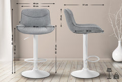 Set di 2 sgabelli da bar Vonore in tessuto grigio, regolabili in altezza, perfetti per un arredamento moderno e funzionale.