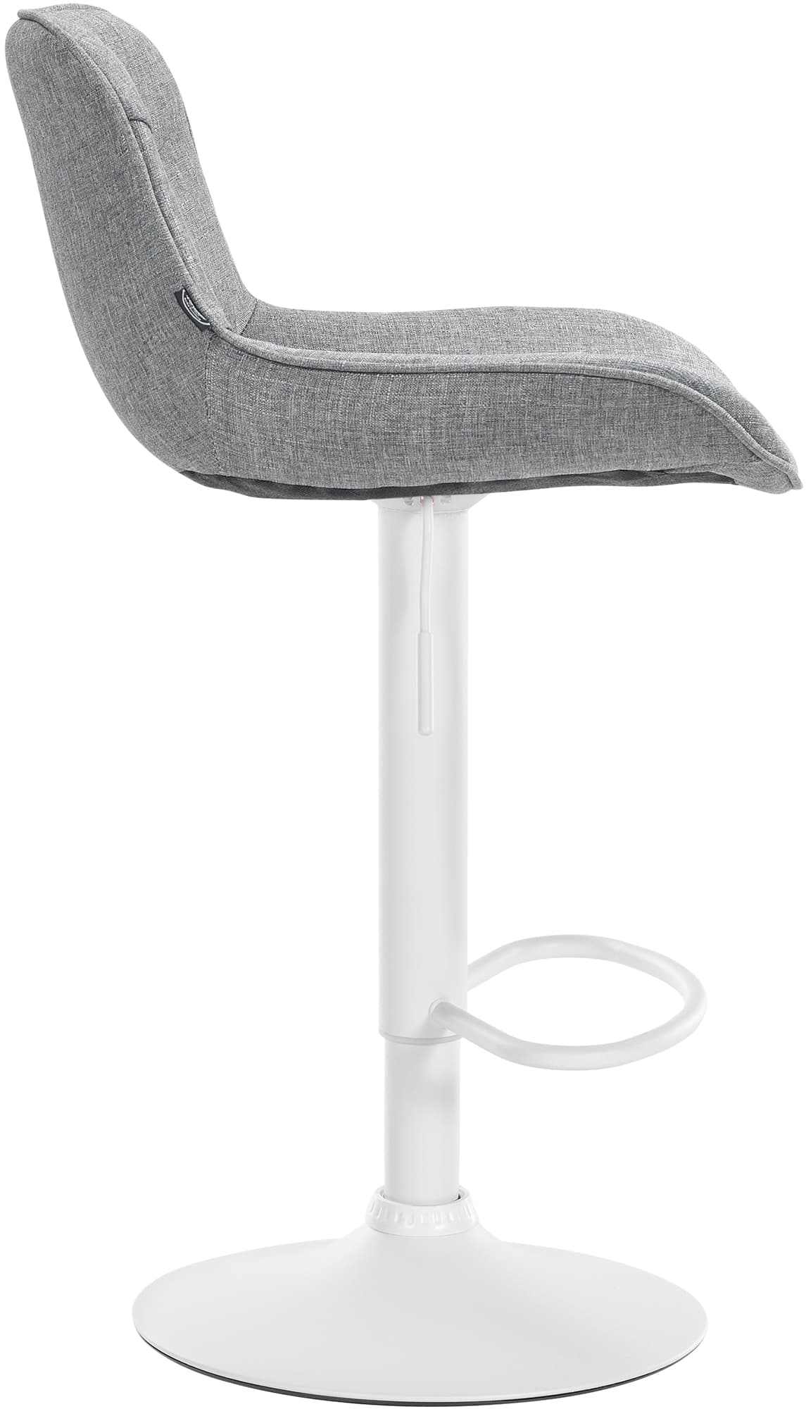 Set di 2 sgabelli da bar Vonore in tessuto grigio, regolabili in altezza, perfetti per un arredamento moderno e funzionale.