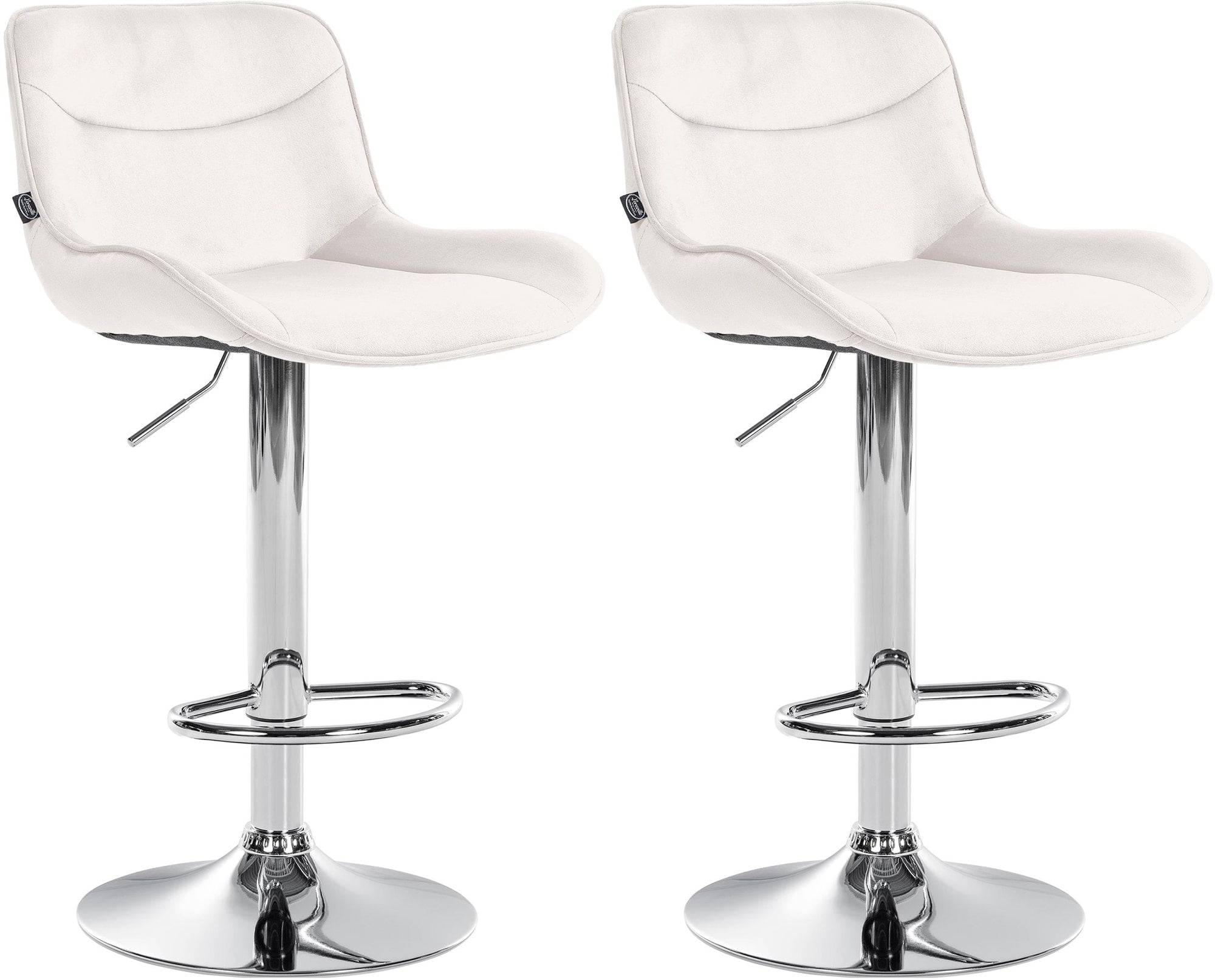 Set di 2 sgabelli da bar Vonore in velluto crema con base cromata, regolabili in altezza e dal design moderno.