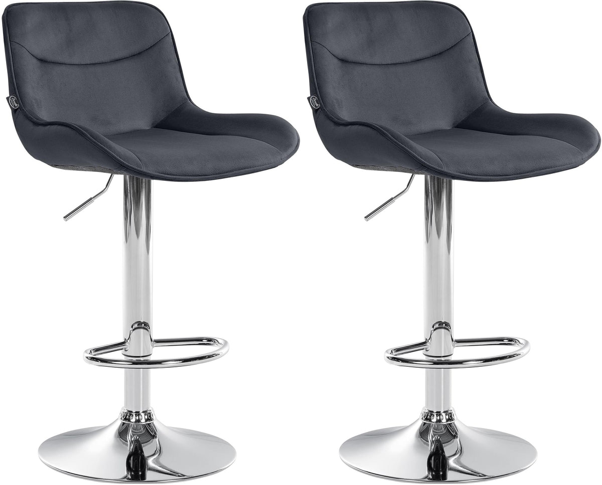 Set di 2 sgabelli da bar Vonore in velluto nero con base cromata, design elegante e regolabile in altezza.