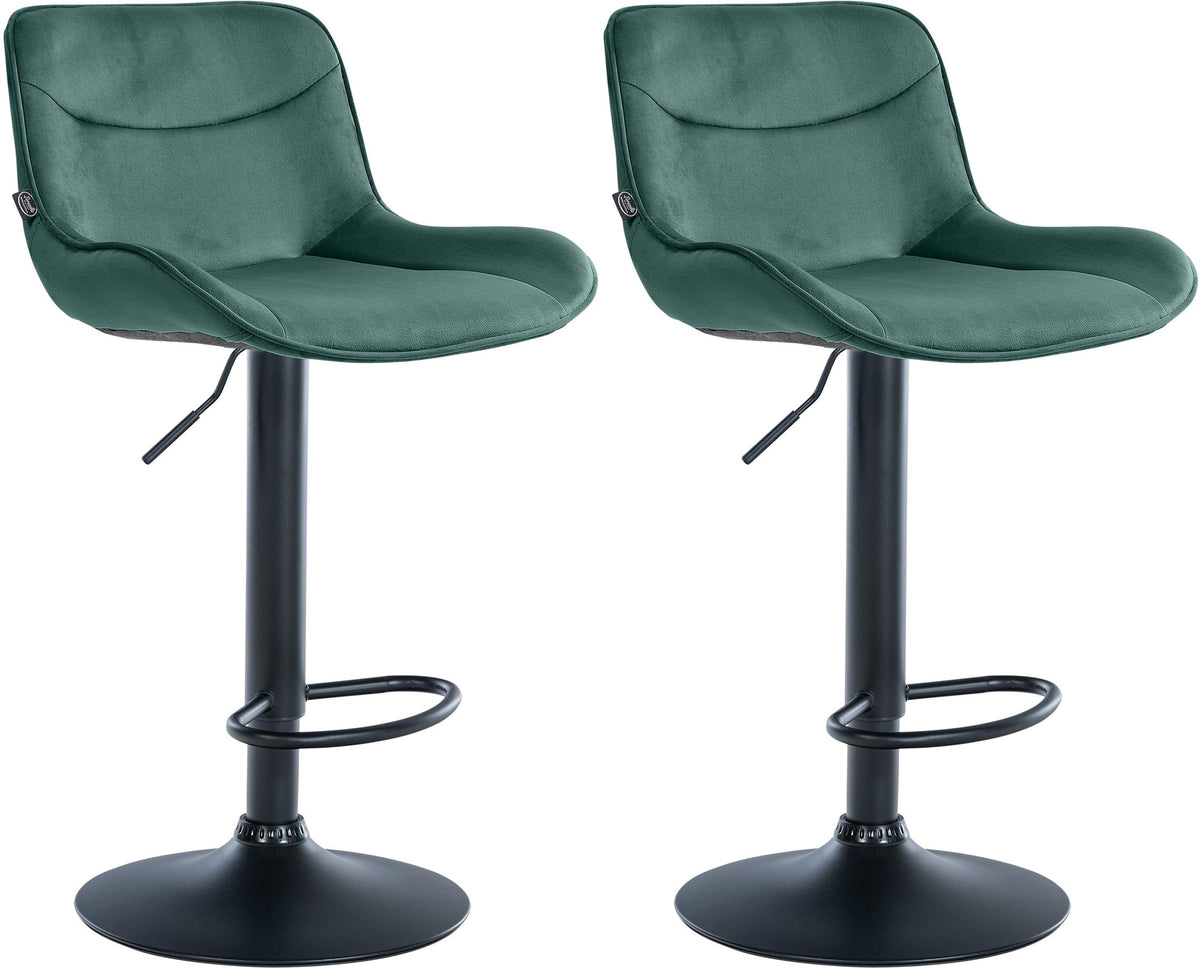Set di 2 sgabelli da bar Vonore in velluto nero e verde, design moderno e regolabile in altezza per un comfort elegante.