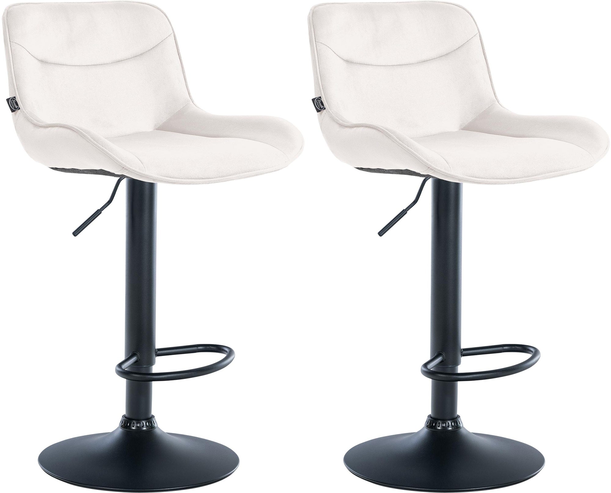 Set di 2 sgabelli da bar Vonore in velluto nero e crema, eleganti e regolabili in altezza per un design moderno.