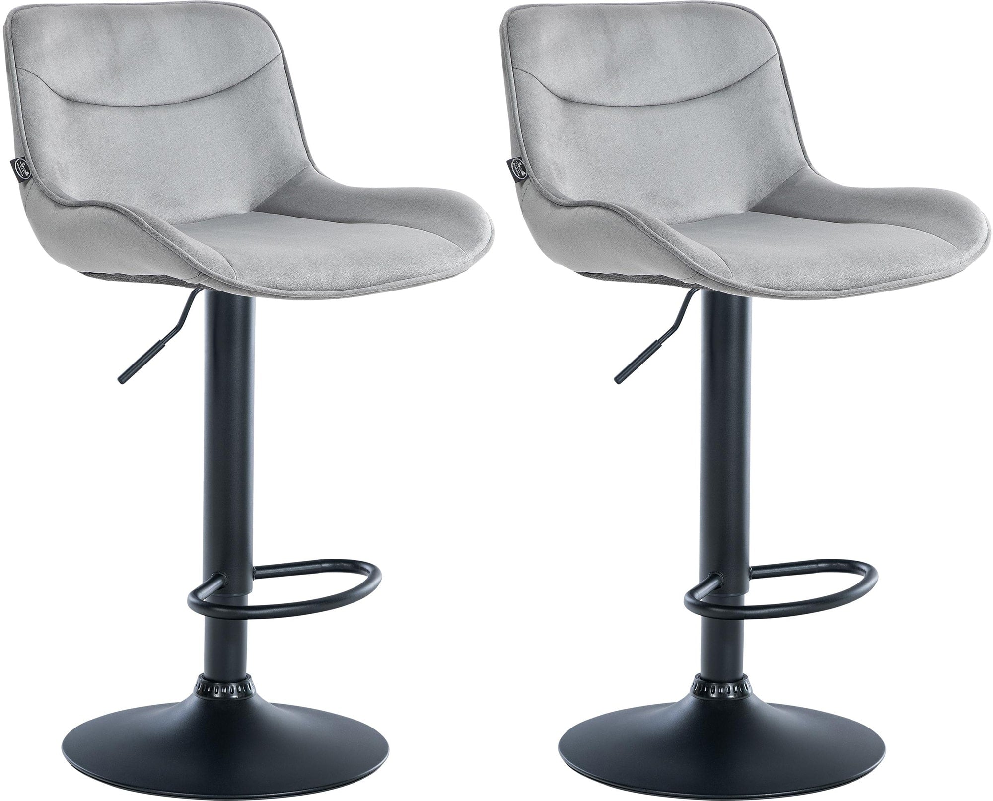 Set di 2 sgabelli da bar Vonore in velluto nero e grigio, regolabili in altezza, design moderno e funzionale.