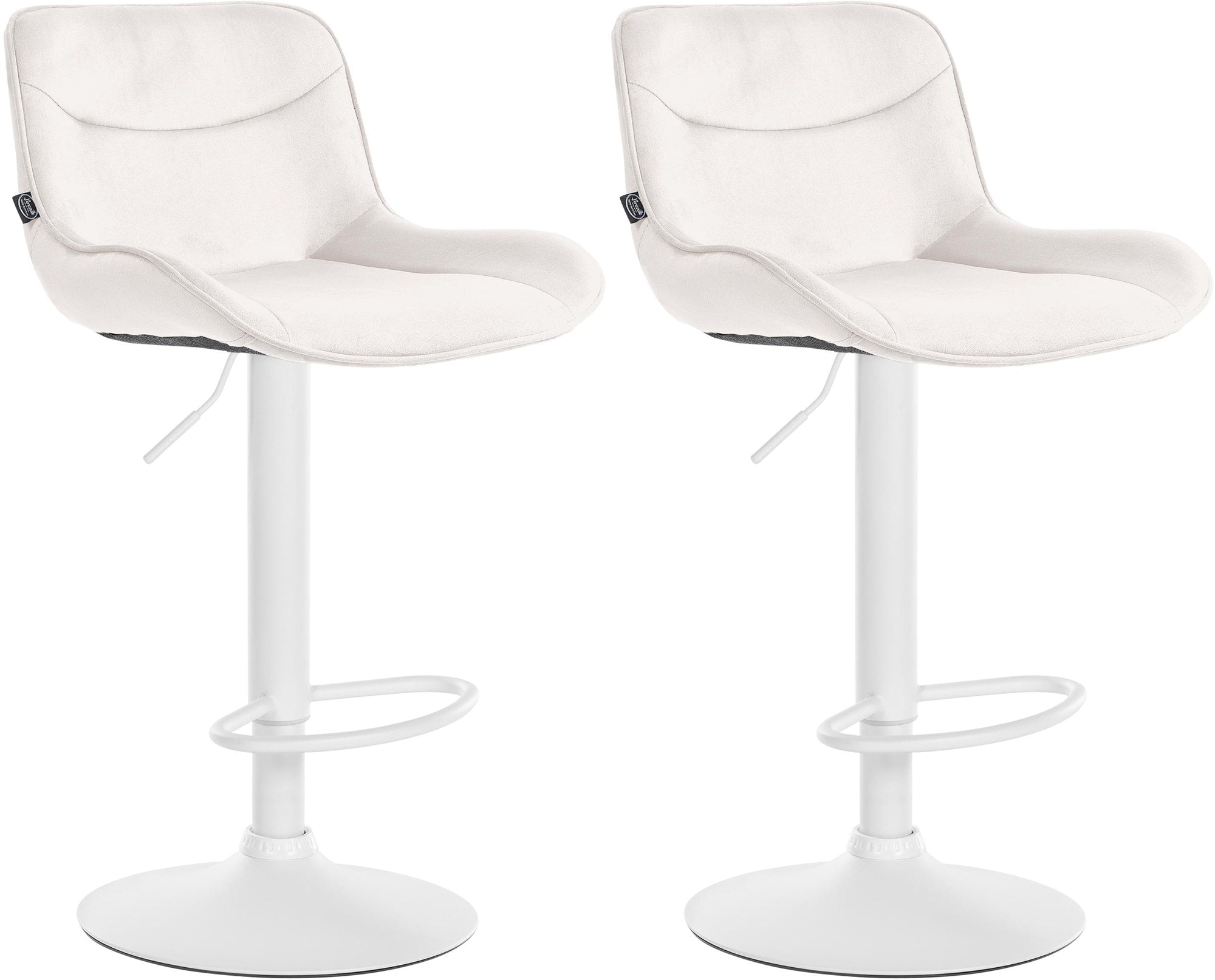 Set di 2 sgabelli da bar Vonore in velluto crema, eleganti e regolabili in altezza per un design moderno e funzionale.