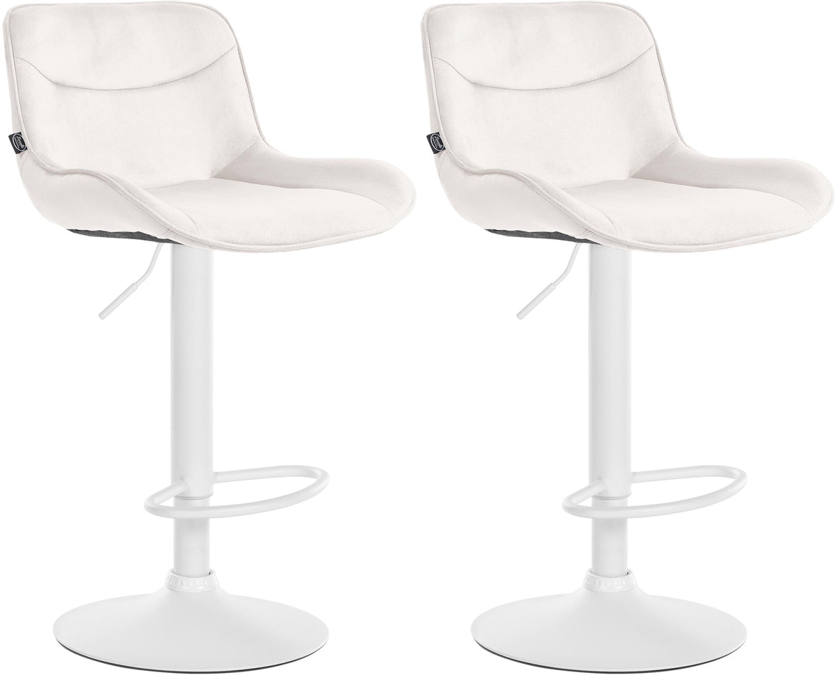 Set di 2 sgabelli da bar Vonore in velluto crema, eleganti e regolabili in altezza per un design moderno e funzionale.