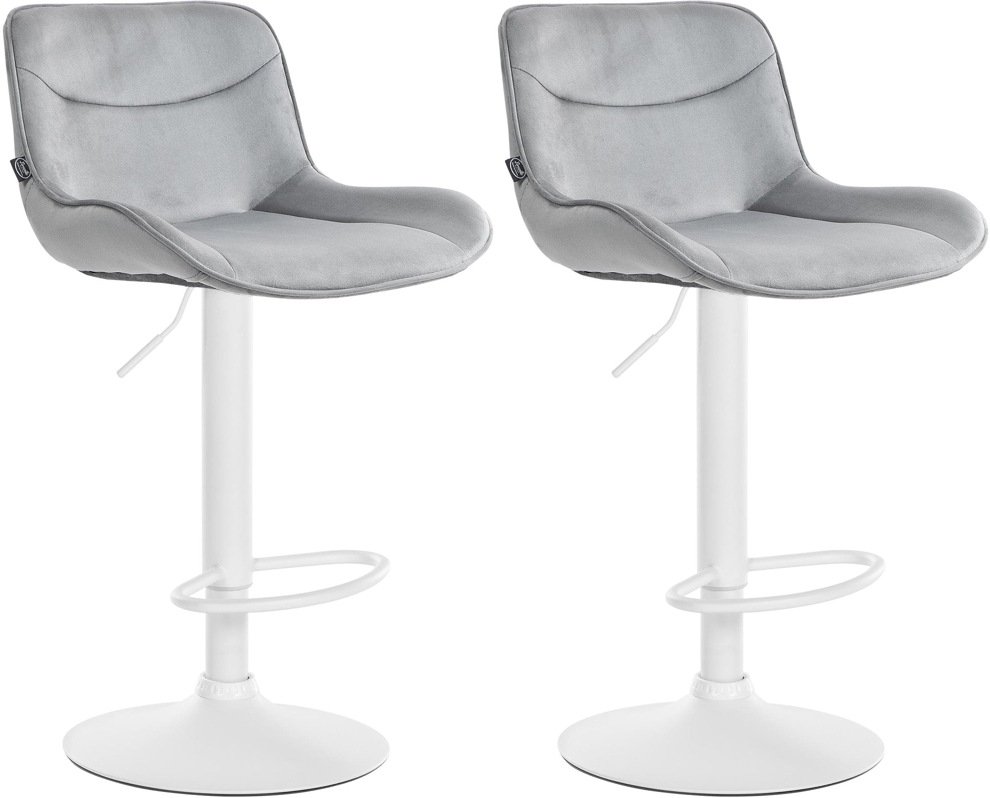 Set di 2 sgabelli da bar regolabili in altezza Vonore in velluto grigio, design moderno e funzionale.