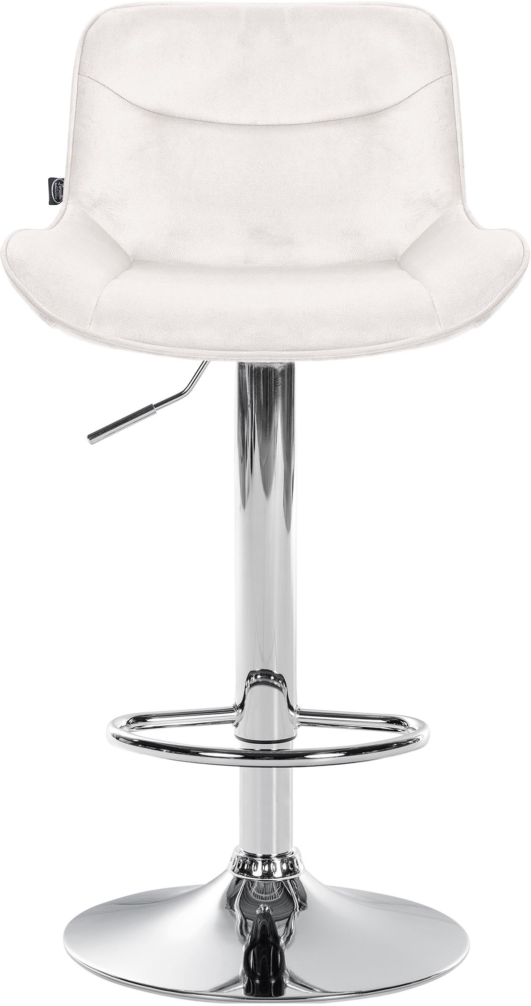 Set di 2 sgabelli da bar Vonore in velluto crema con base cromata, regolabili in altezza e dal design moderno.