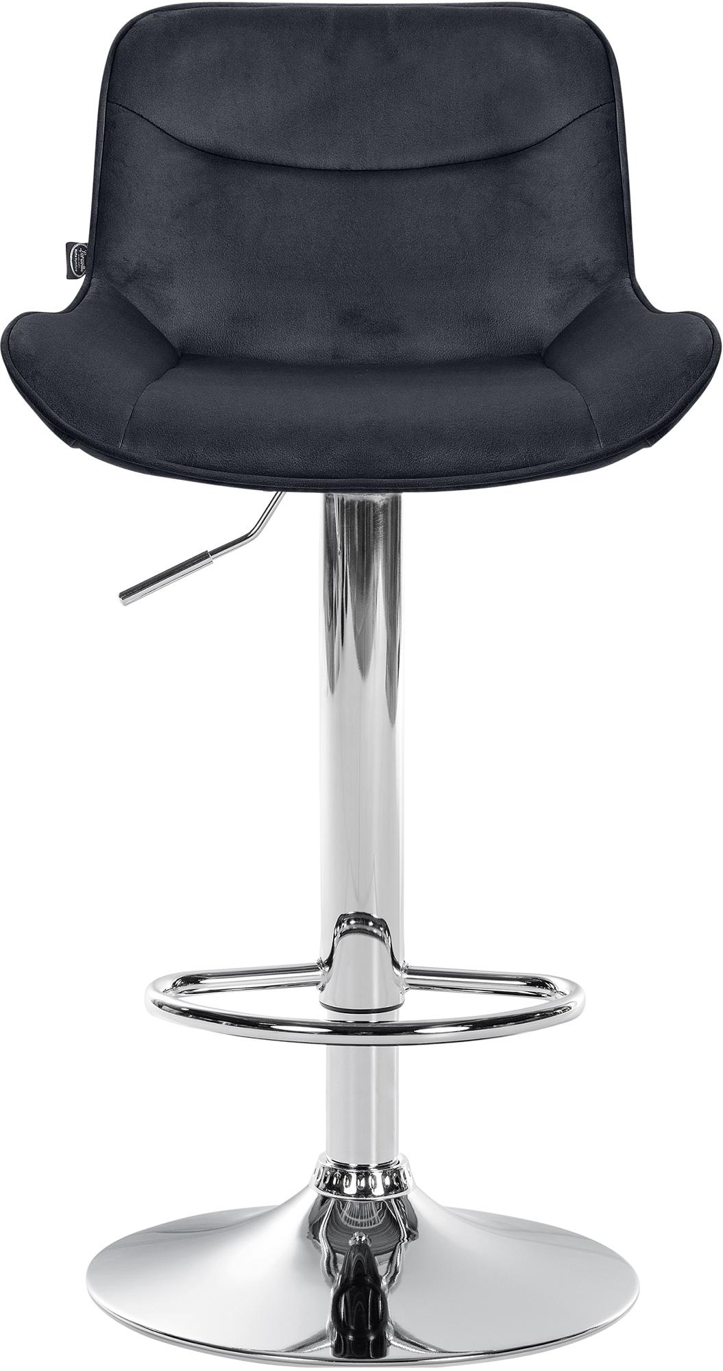 Set di 2 sgabelli da bar Vonore in velluto nero con base cromata, design elegante e regolabile in altezza.