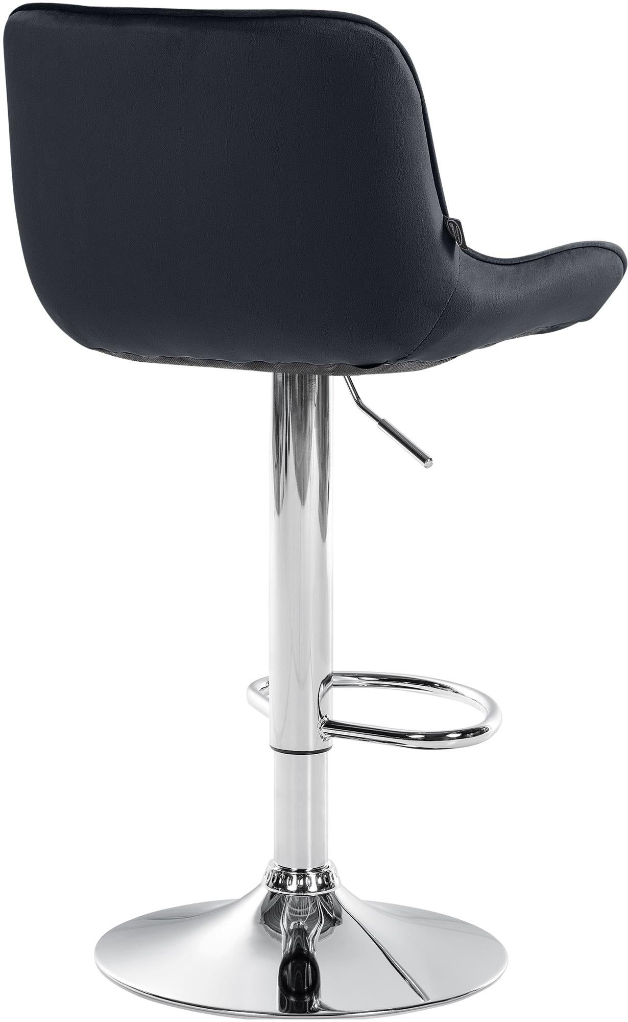 Set di 2 sgabelli da bar Vonore in velluto nero con base cromata, design elegante e regolabile in altezza.