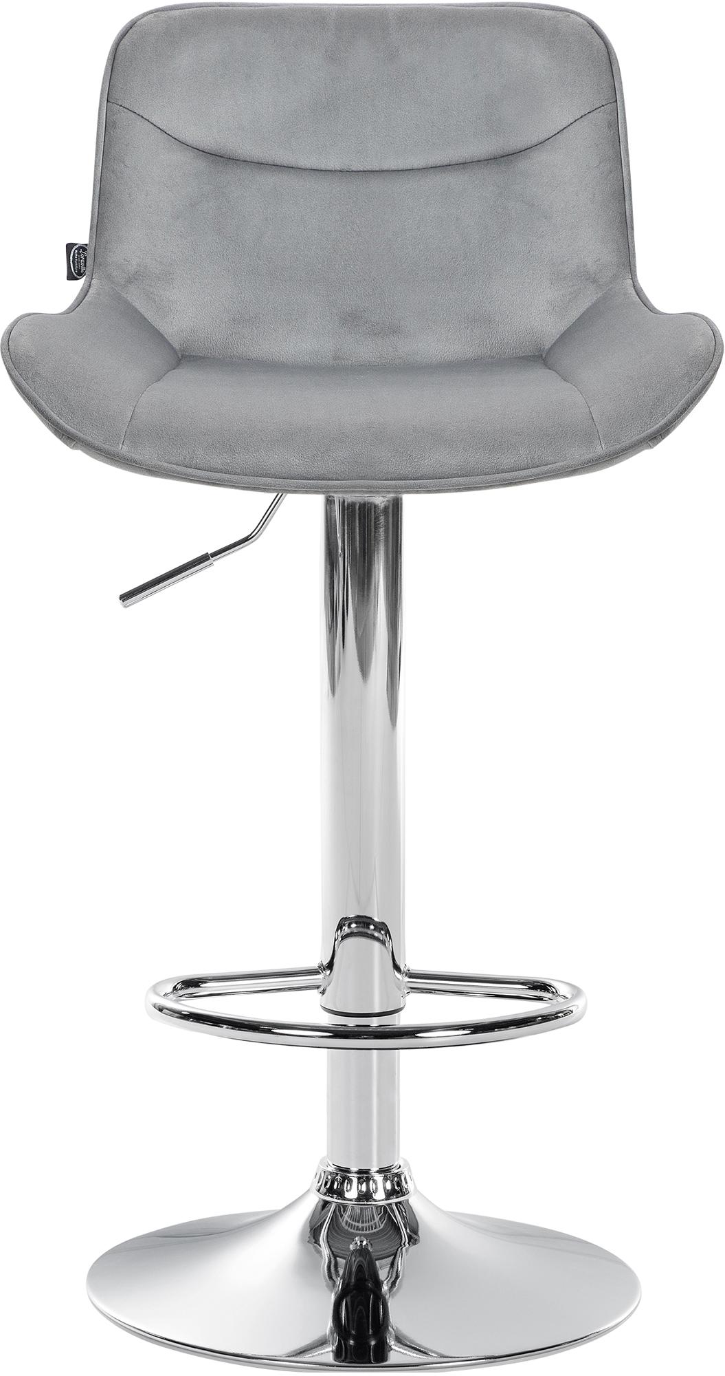 Set di 2 sgabelli da bar Vonore in velluto grigio con base cromata, regolabili in altezza e dal design moderno.