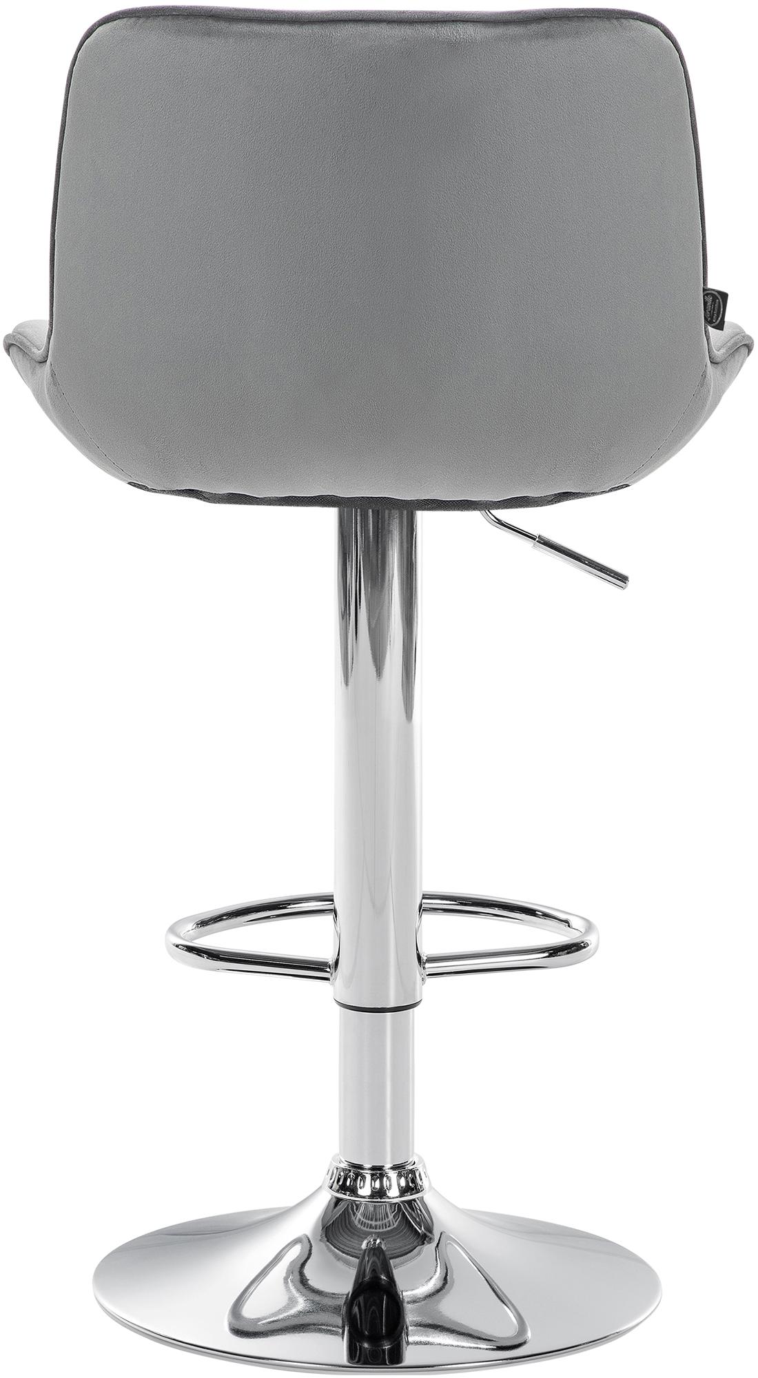 Set di 2 sgabelli da bar Vonore in velluto grigio con base cromata, regolabili in altezza e dal design moderno.
