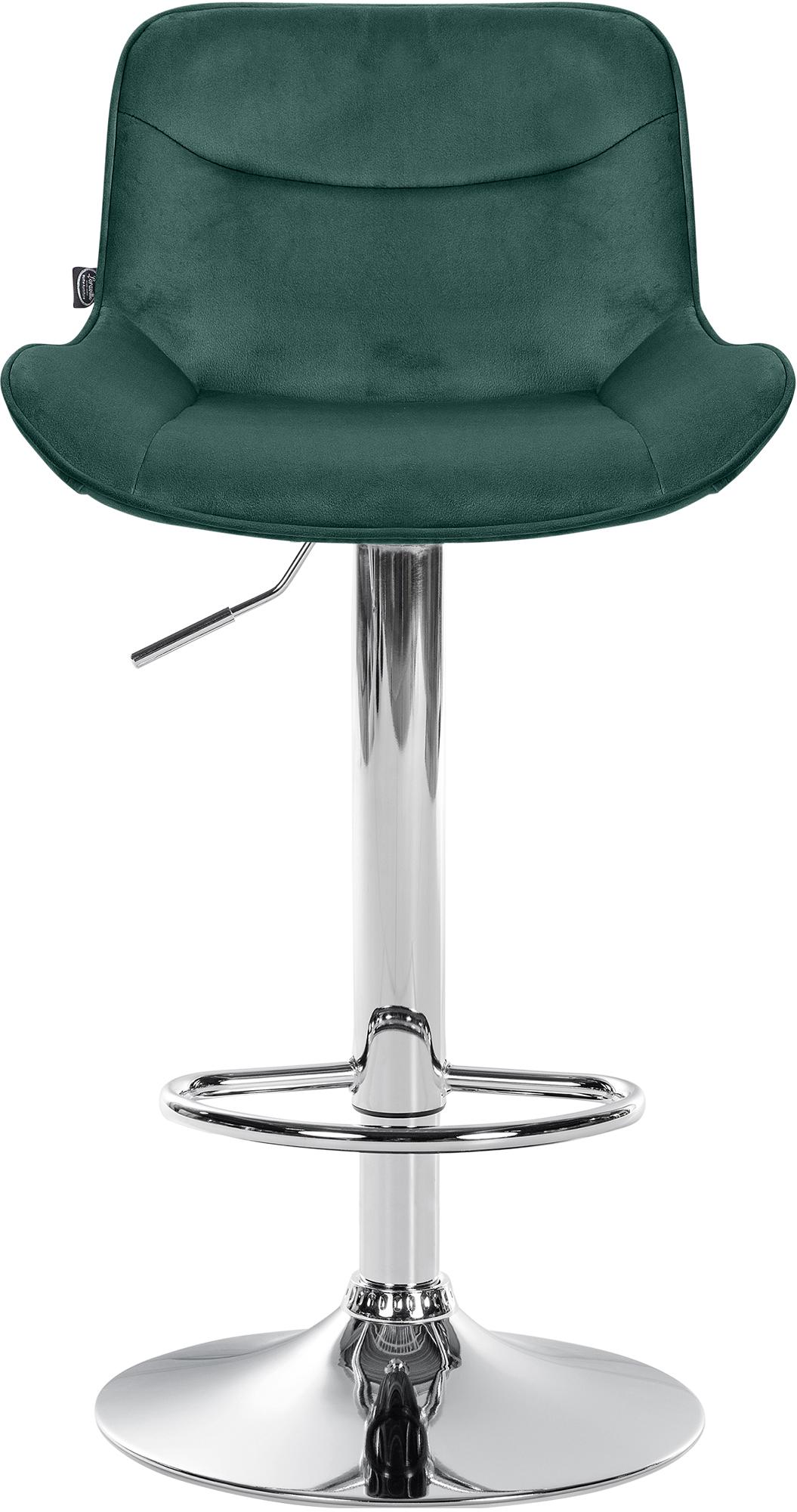 Set di 2 sgabelli da bar Vonore in velluto verde con base cromata, design moderno e regolabile in altezza.