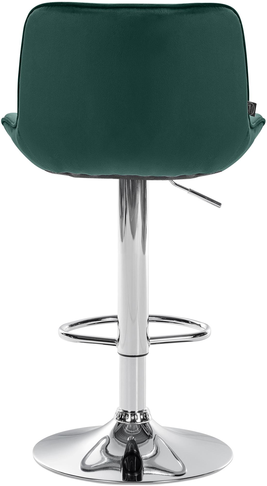 Set di 2 sgabelli da bar Vonore in velluto verde con base cromata, design moderno e regolabile in altezza.