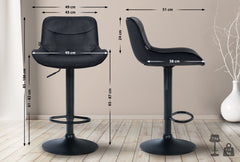 Set di 2 sgabelli da bar Vonore in velluto nero, regolabili in altezza, design moderno e funzionale per la tua casa.
