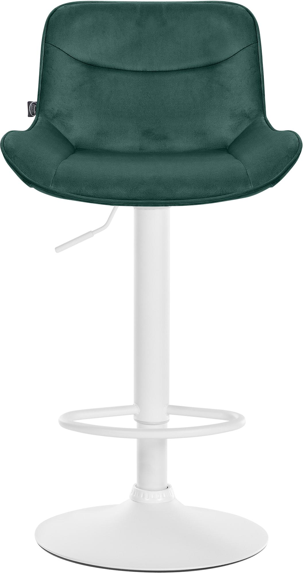 Set di 2 sgabelli da bar Vonore in velluto bianco e verde, regolabili in altezza, design moderno e funzionale.