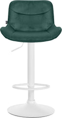 Set di 2 sgabelli da bar Vonore in velluto bianco e verde, regolabili in altezza, design moderno e funzionale.