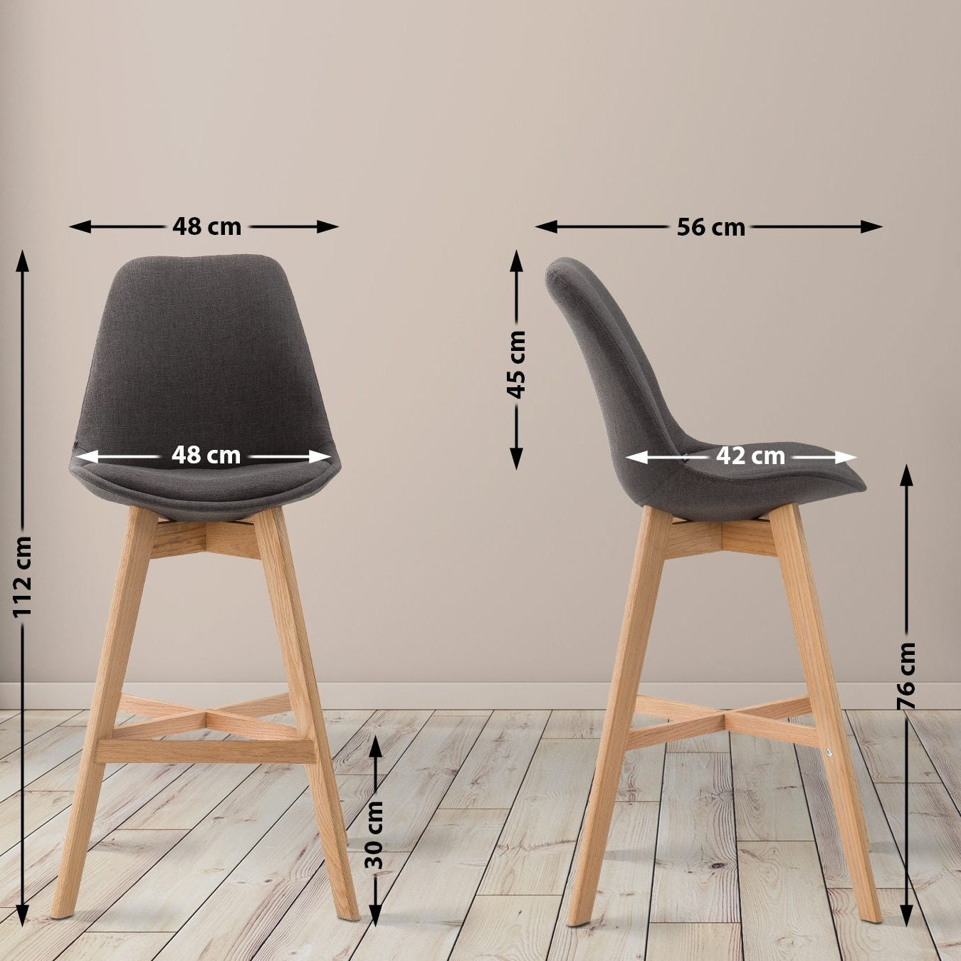 Barhocker Cannes Stoff Natura - dunkelgrau - InfinityMarket