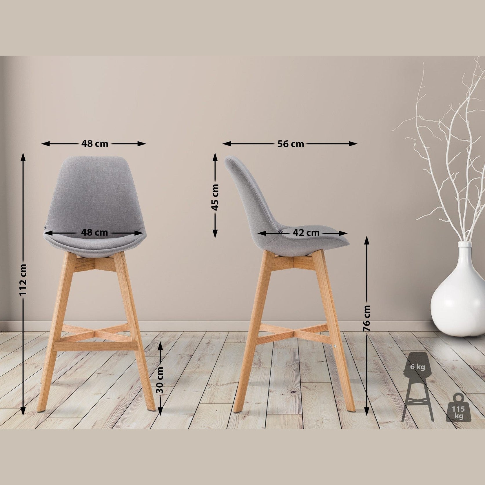 Barhocker Cannes Stoff Natura - grau - InfinityMarket