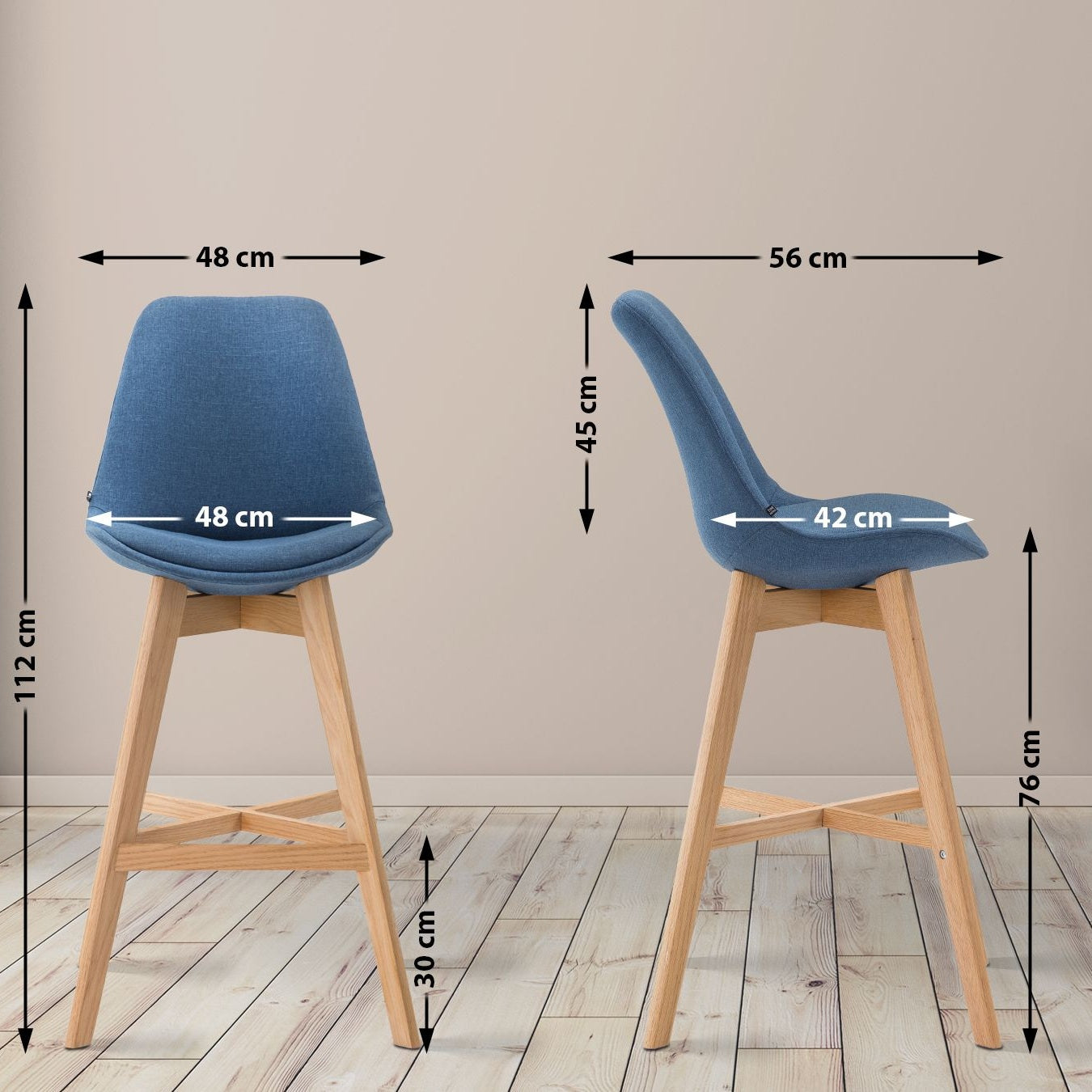 Barhocker Cannes Stoff Natura - blau - InfinityMarket
