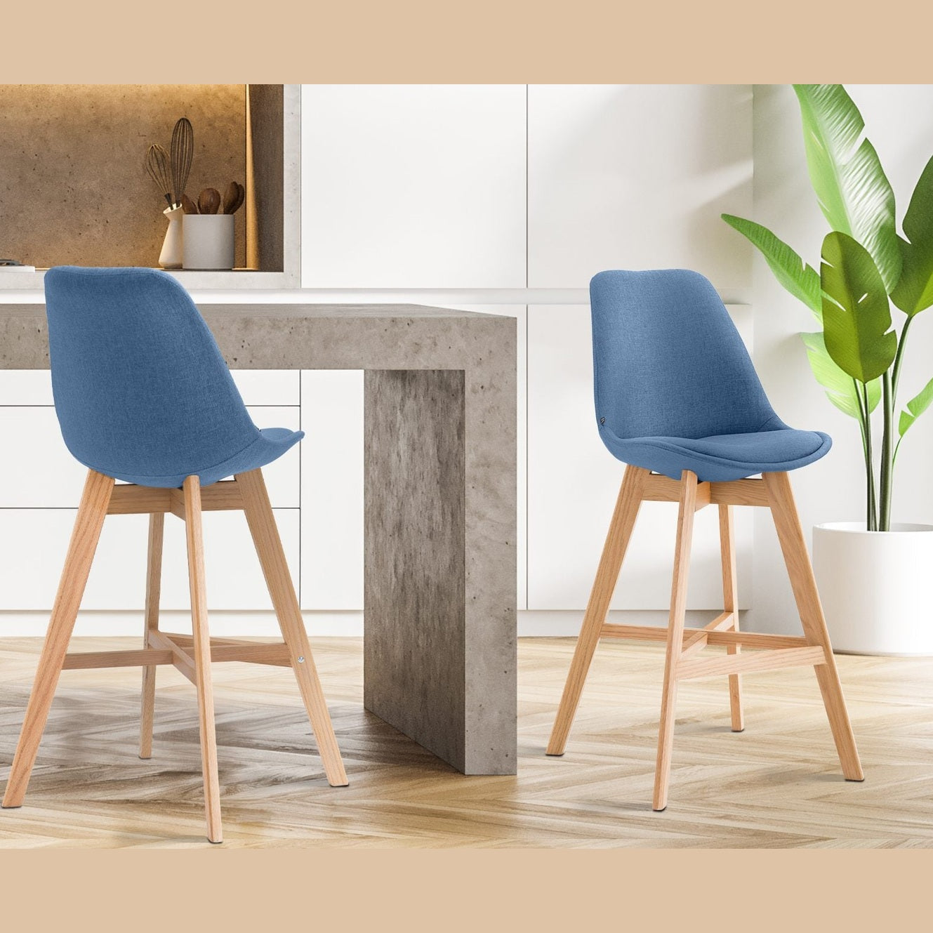 Barhocker Cannes Stoff Natura - blau - InfinityMarket