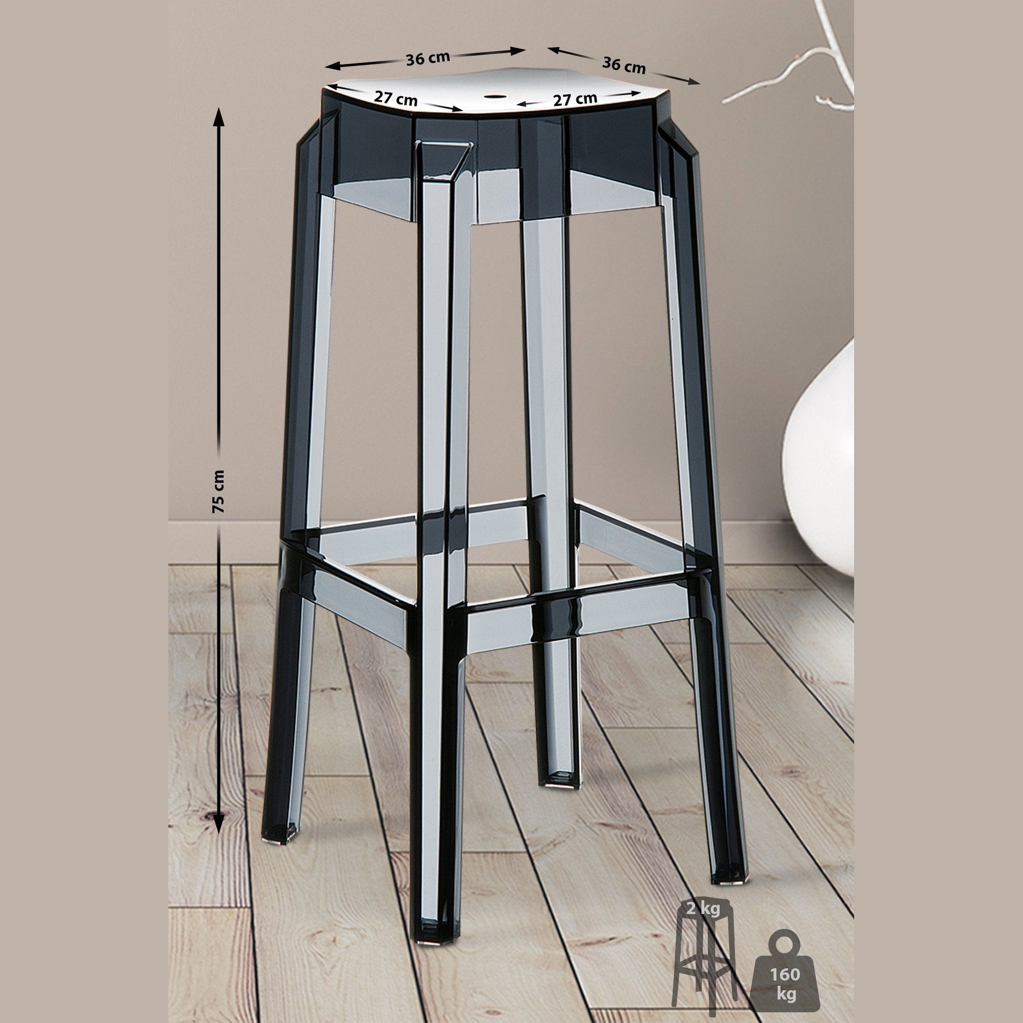 Barhocker Fox, transparent - schwarz - InfinityMarket