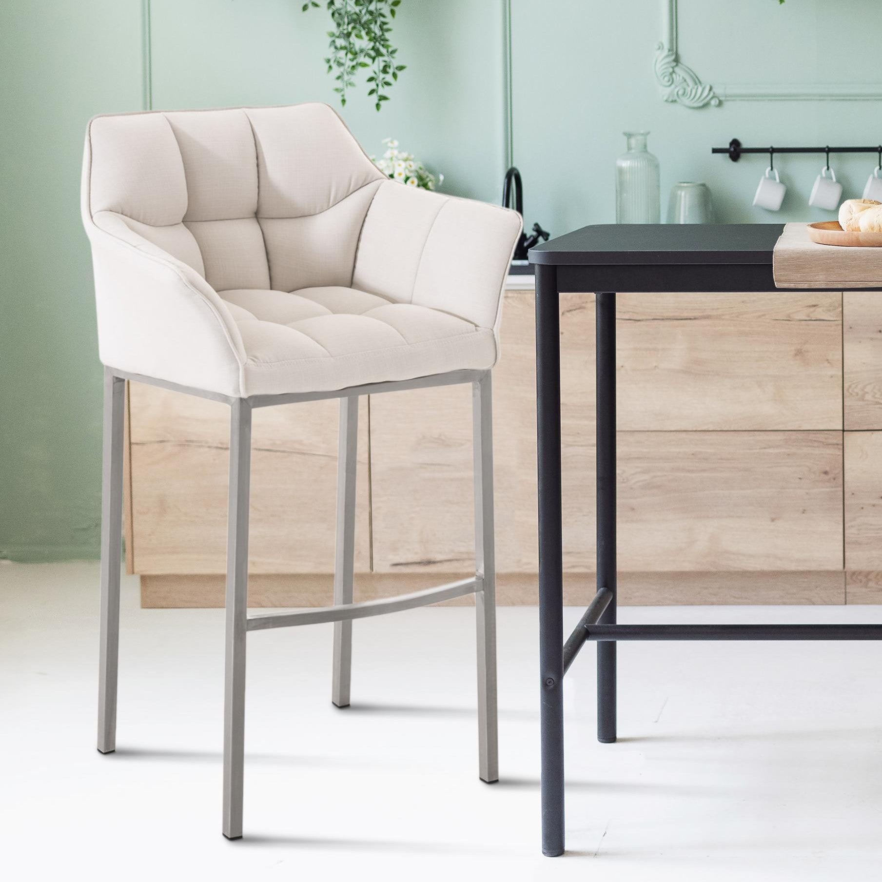 Barhocker Damaso E Stoff mit 4-Fuß Gestell - weiß - InfinityMarket