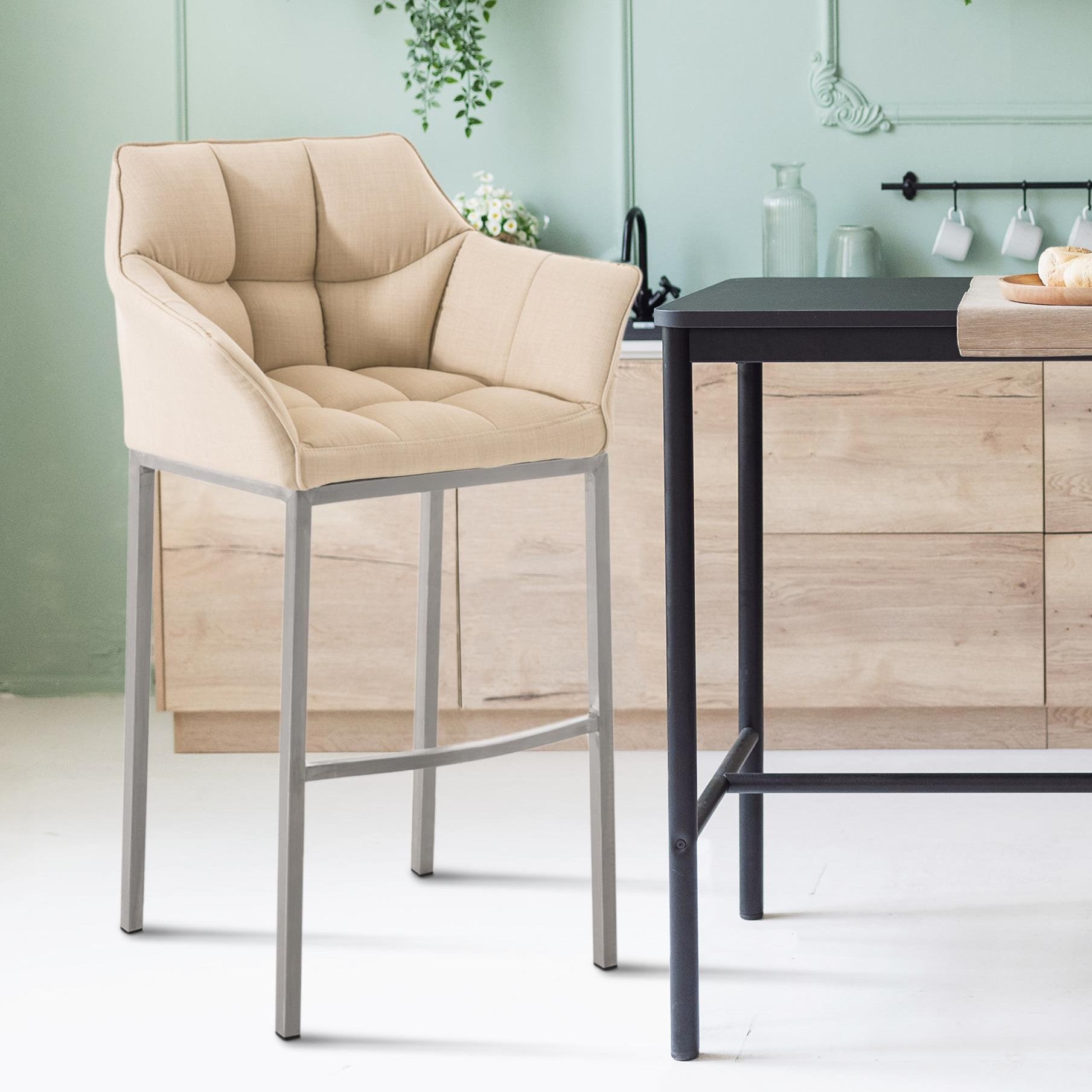 Barhocker Damaso E Stoff mit 4-Fuß Gestell - creme - InfinityMarket