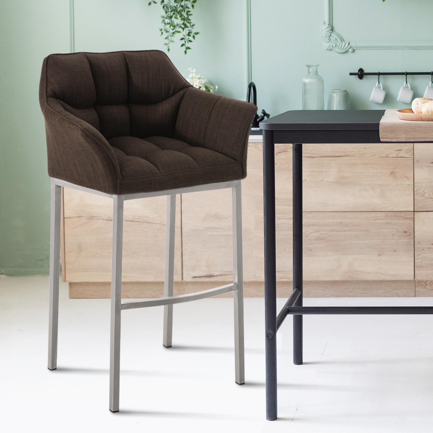 Barhocker Damaso E Stoff mit 4-Fuß Gestell - braun - InfinityMarket