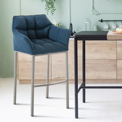 Barhocker Damaso E Stoff mit 4-Fuß Gestell - blau - InfinityMarket