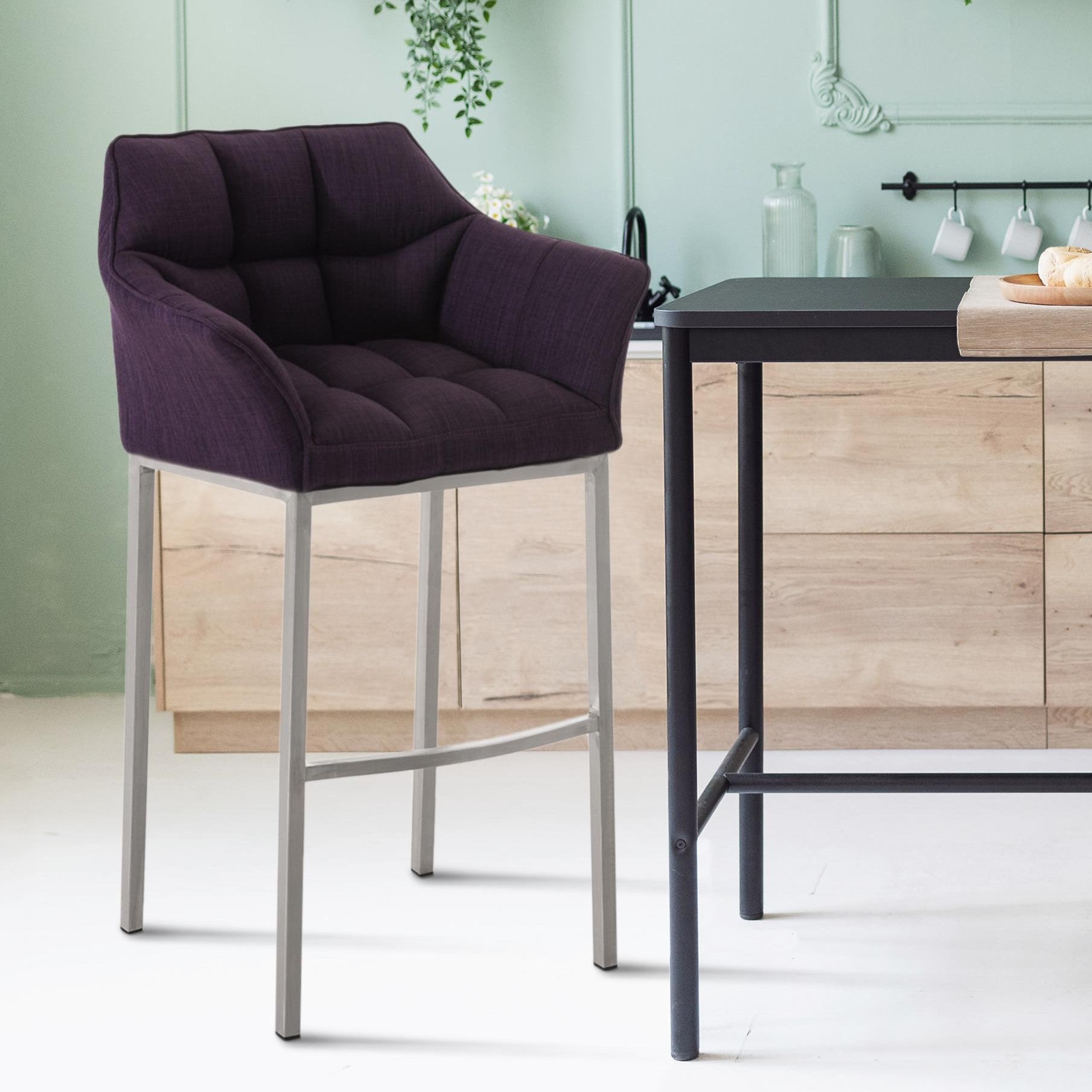 Barhocker Damaso E Stoff mit 4-Fuß Gestell - lila - InfinityMarket