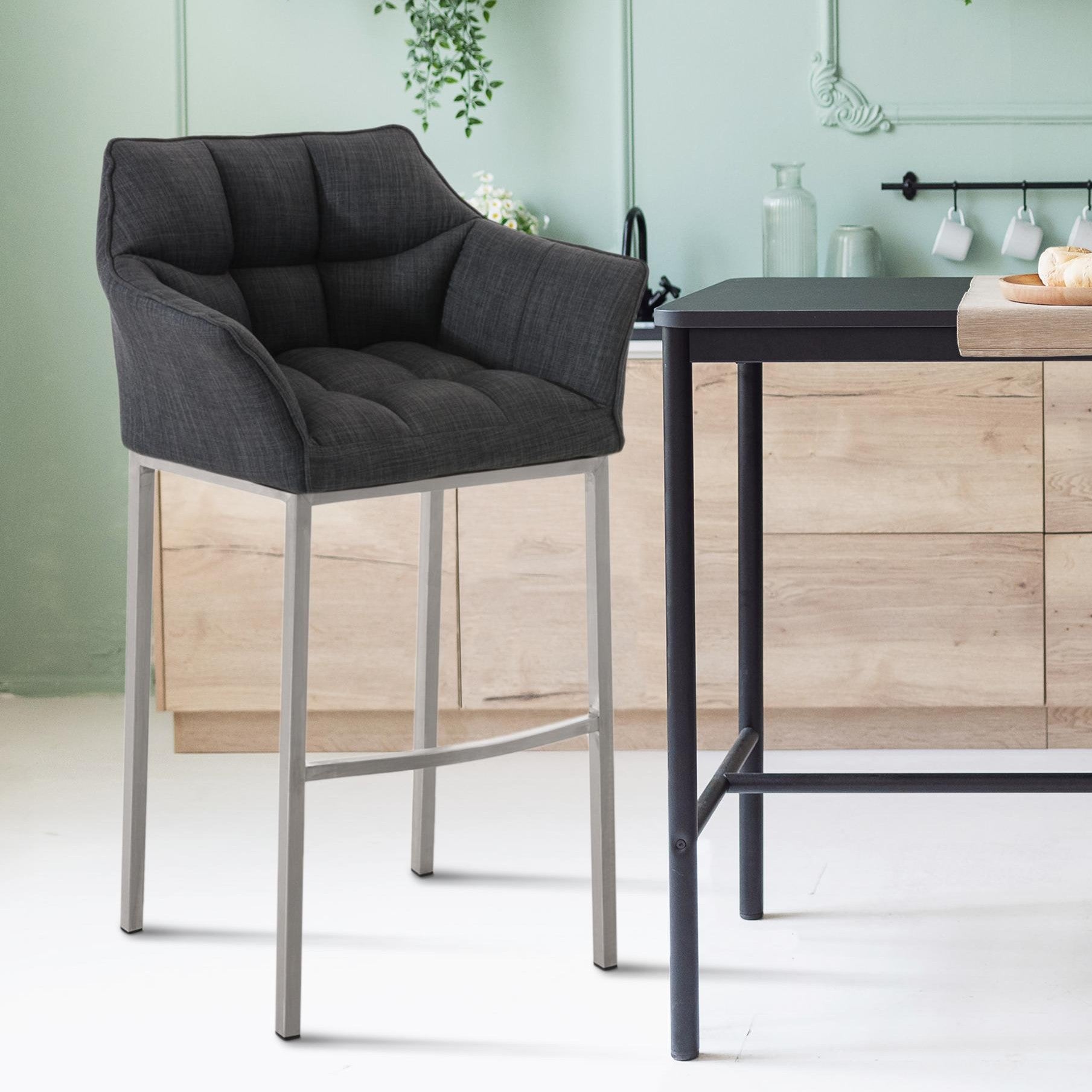 Barhocker Damaso E Stoff mit 4-Fuß Gestell - dunkelgrau - InfinityMarket