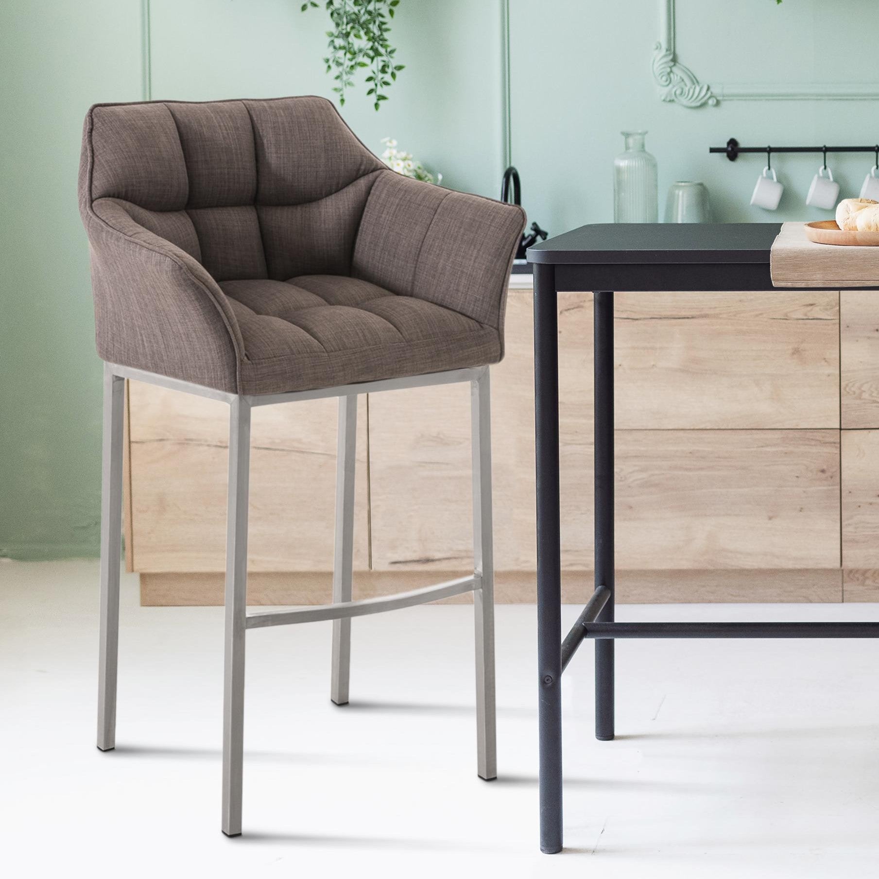 Barhocker Damaso E Stoff mit 4-Fuß Gestell - grau - InfinityMarket