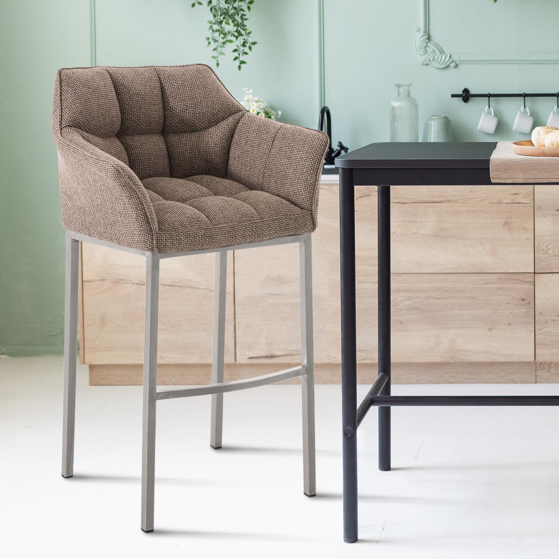 Barhocker Damaso E Stoff mit 4-Fuß Gestell - terrabraun - InfinityMarket