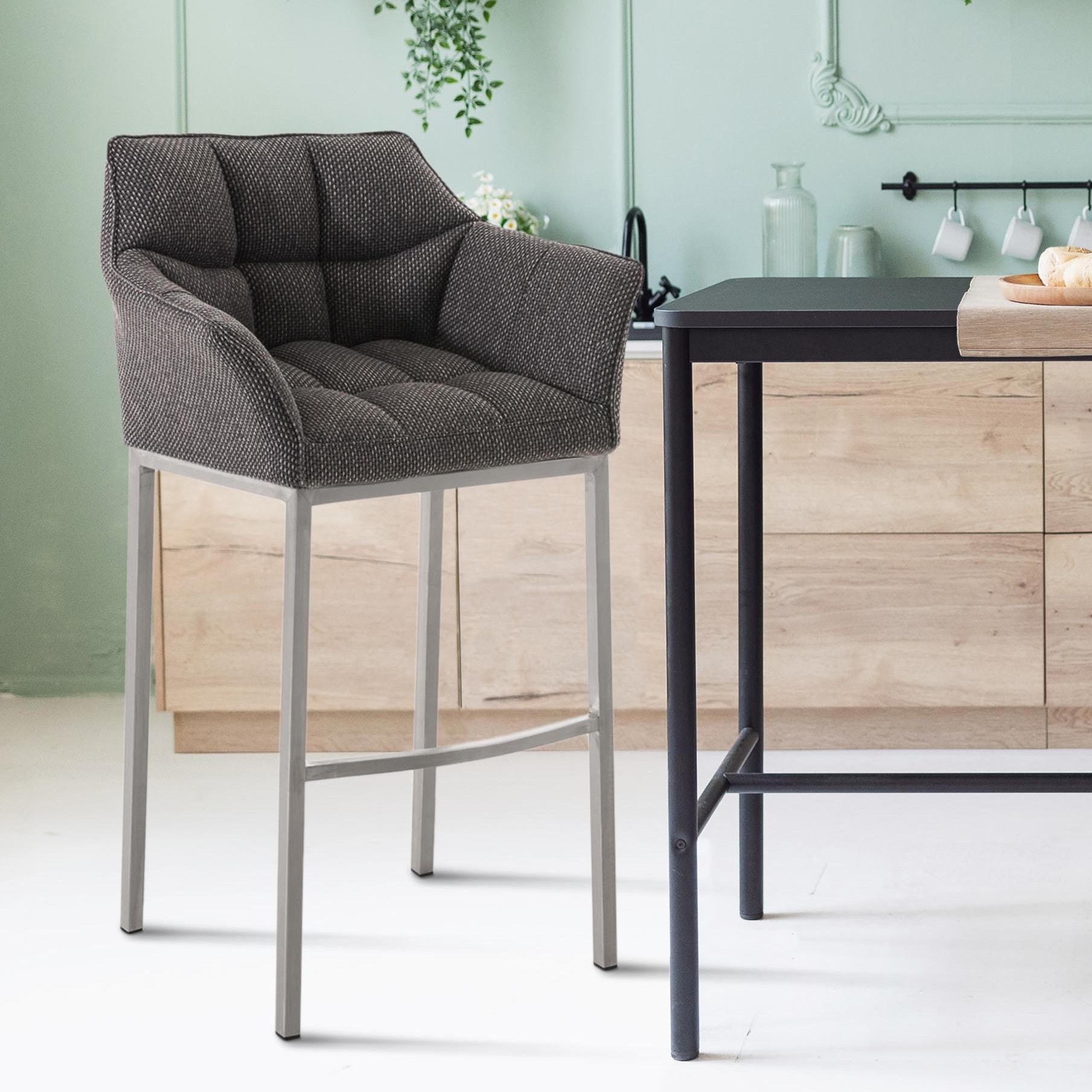 Barhocker Damaso E Stoff mit 4-Fuß Gestell - titangrau - InfinityMarket