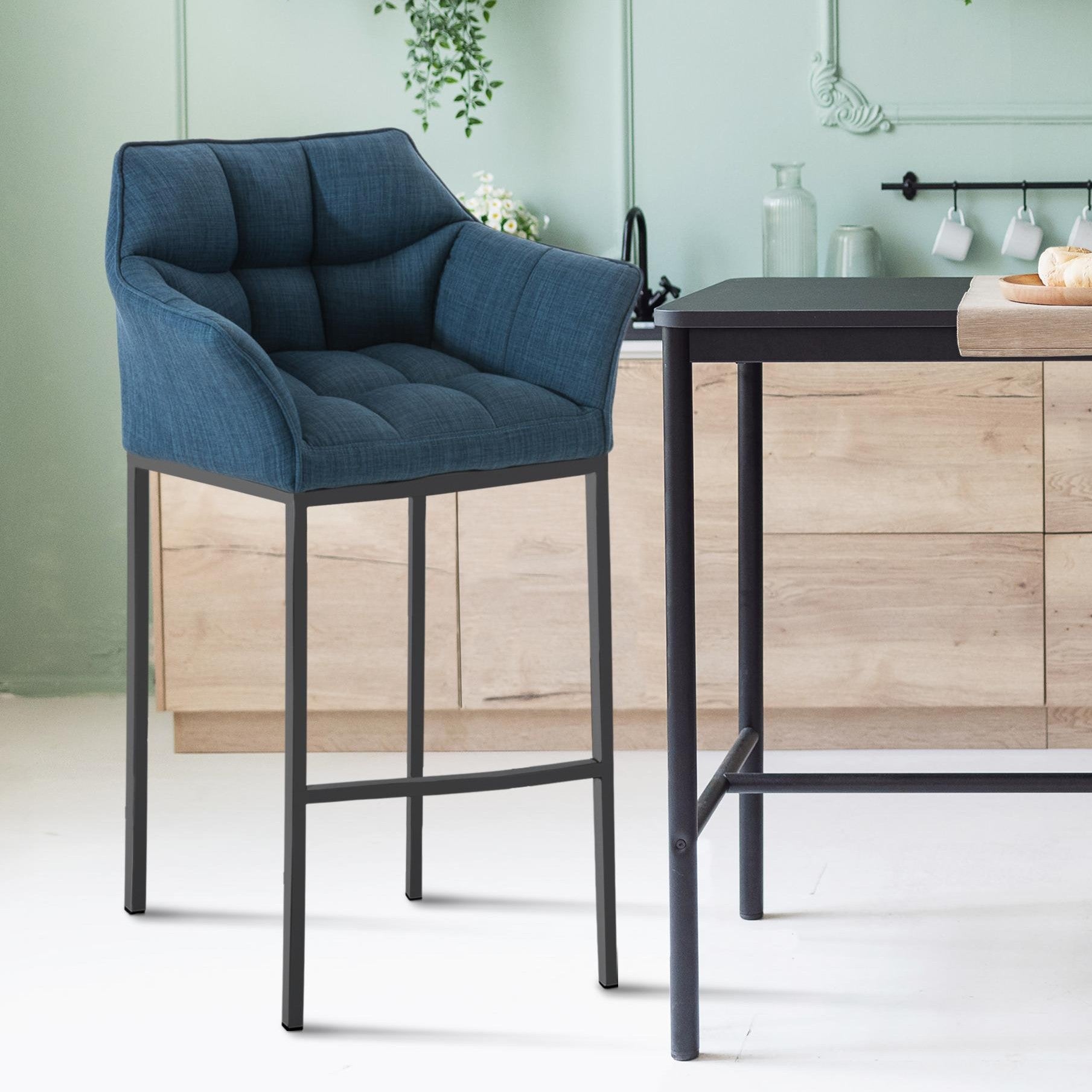 Barhocker Damaso B Stoff mit 4-Fuß Gestell - blau - InfinityMarket