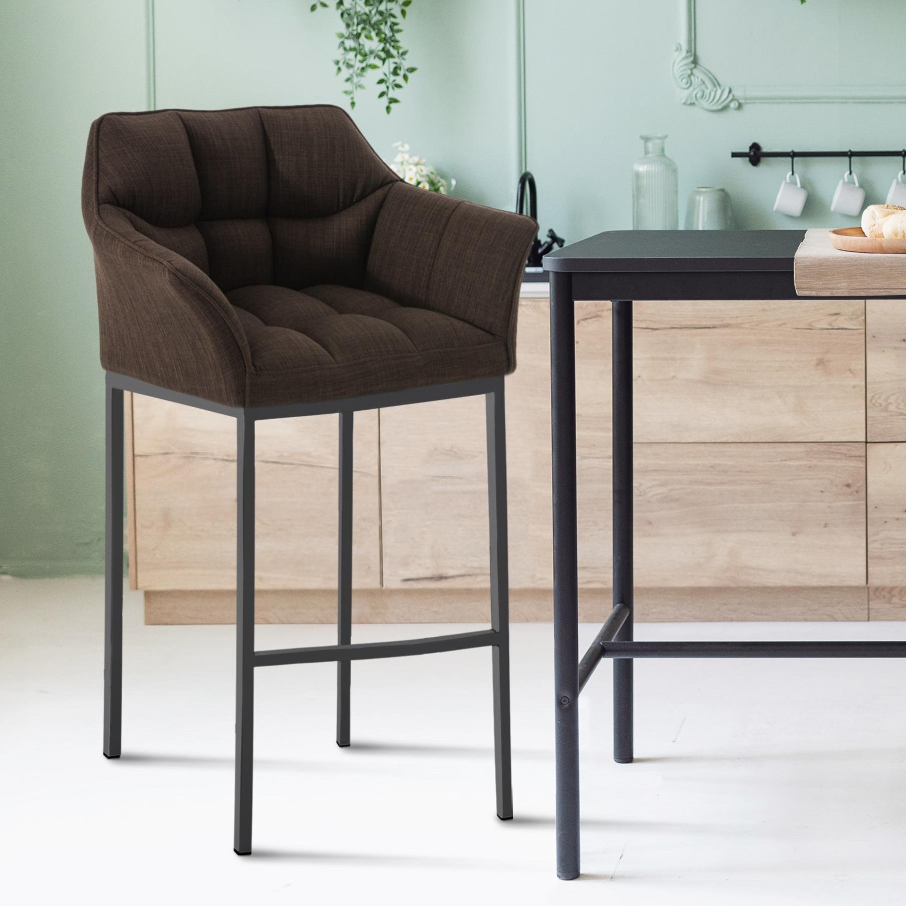 Barhocker Damaso B Stoff mit 4-Fuß Gestell - braun - InfinityMarket