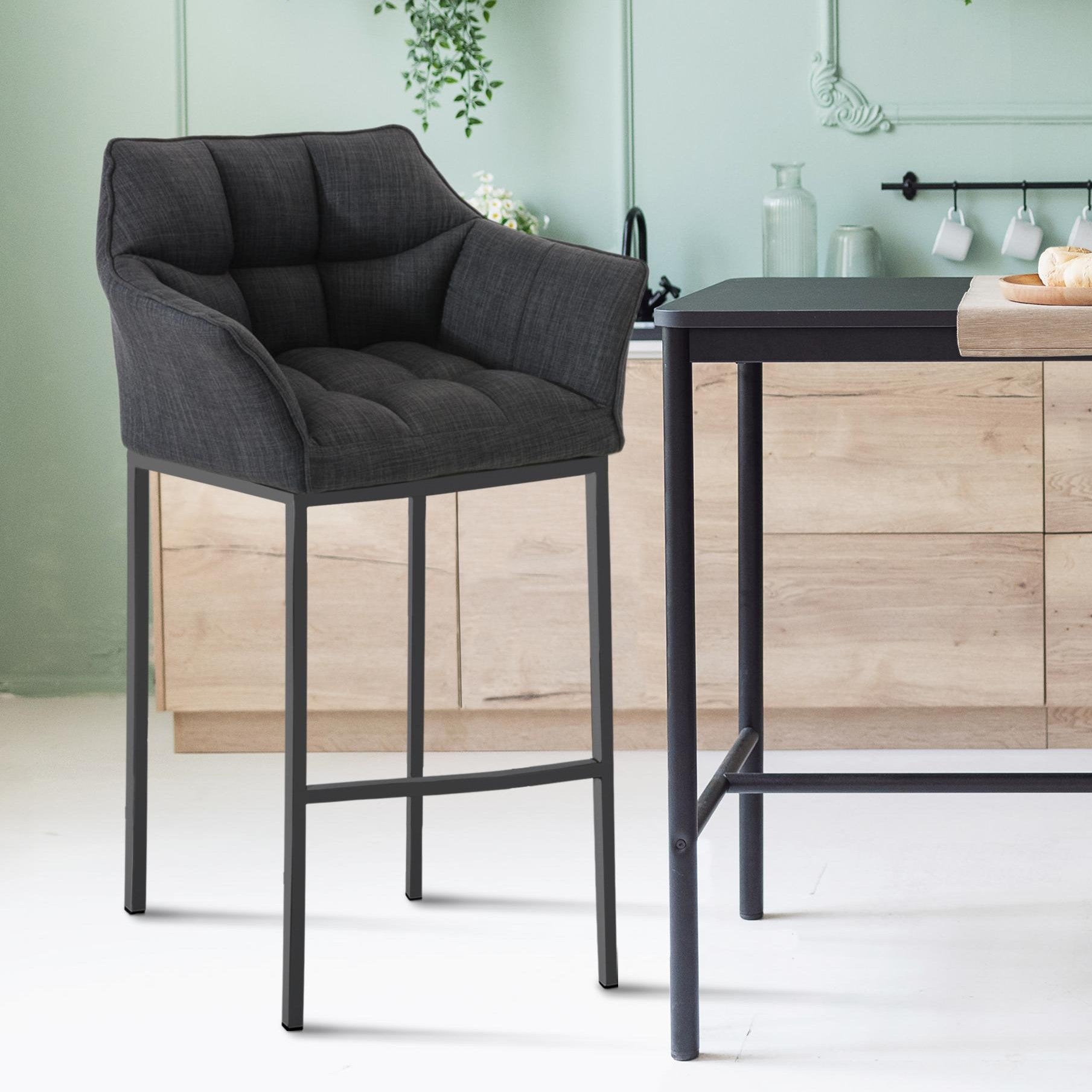 Barhocker Damaso B Stoff mit 4-Fuß Gestell - dunkelgrau - InfinityMarket