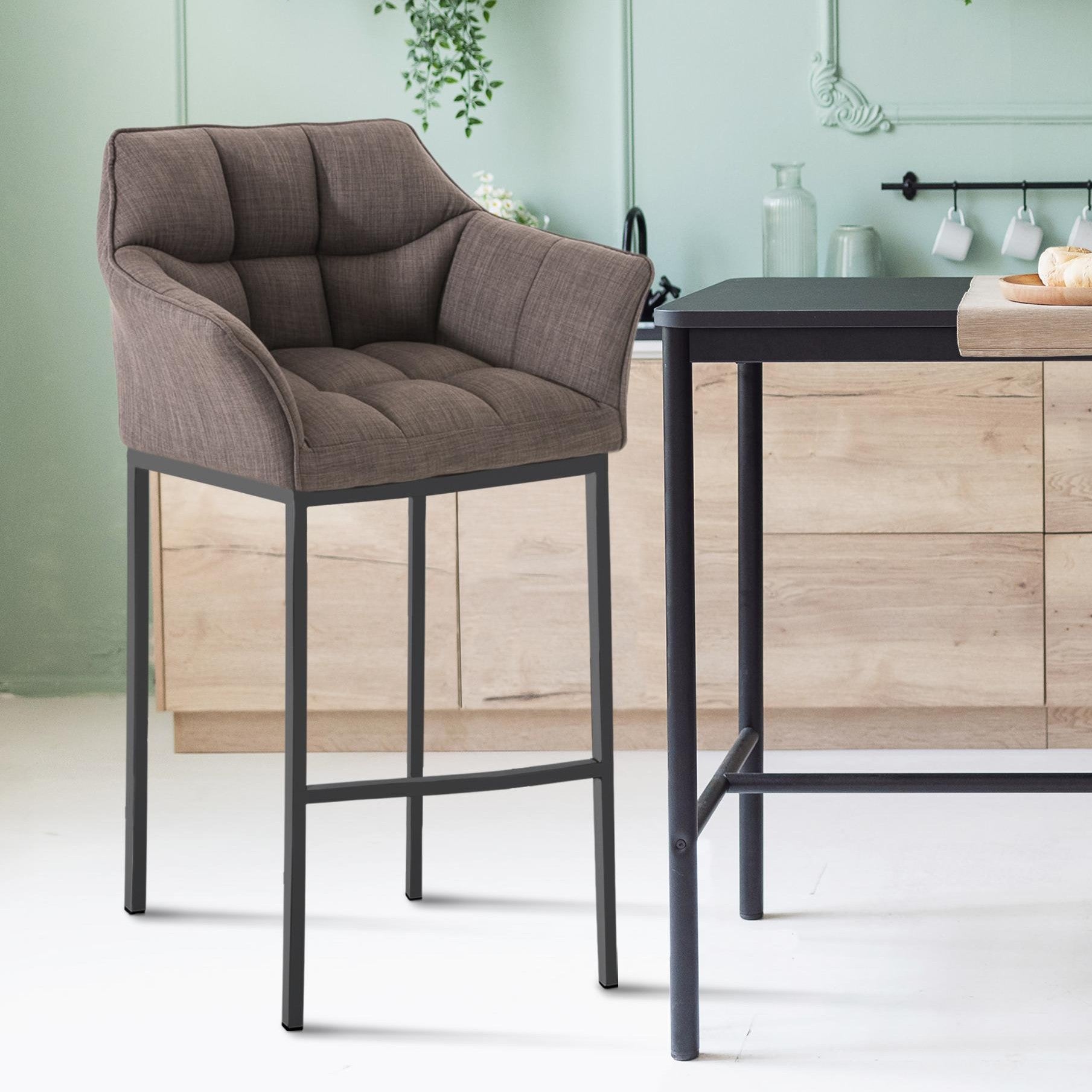 Barhocker Damaso B Stoff mit 4-Fuß Gestell - grau - InfinityMarket